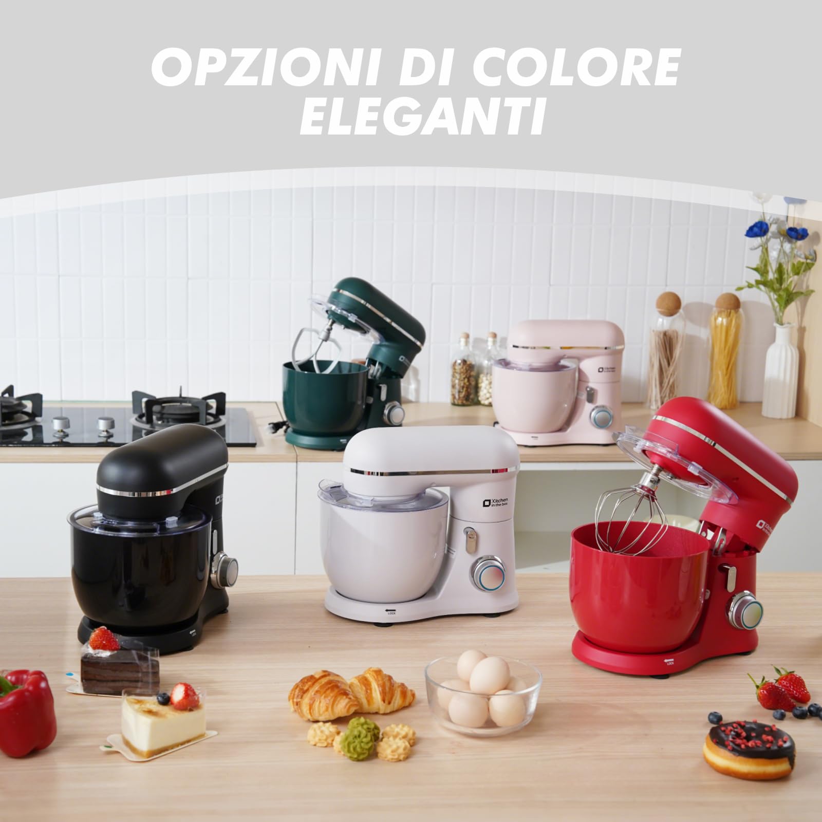 Kitchen in the box Impastatrice Planetaria, 2 Ciotole 3.5L Piccolo Planetaria Professionale, 10 Velocità Impastatrice Pizza con Uncino Impastatore, Mescolatore, Frusta Sbattitric (Bianco Ghiaccio)