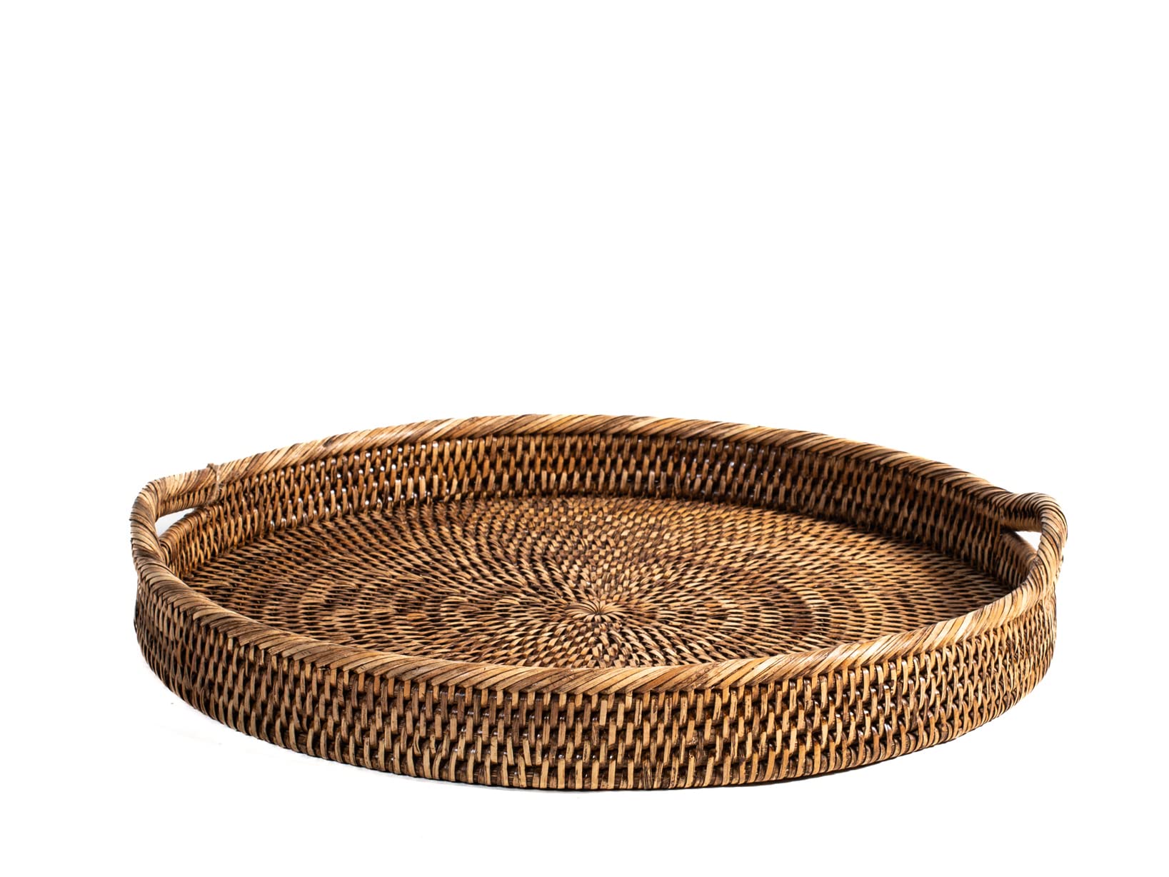 H&H Vassoio Tondo in Rattan Naturale con Manici – Ø42xH5 cm – Intrecciato a Mano, Centrotavola Decorativo, Porta Vivande, Uso Interno/Esterno, Stile Naturale