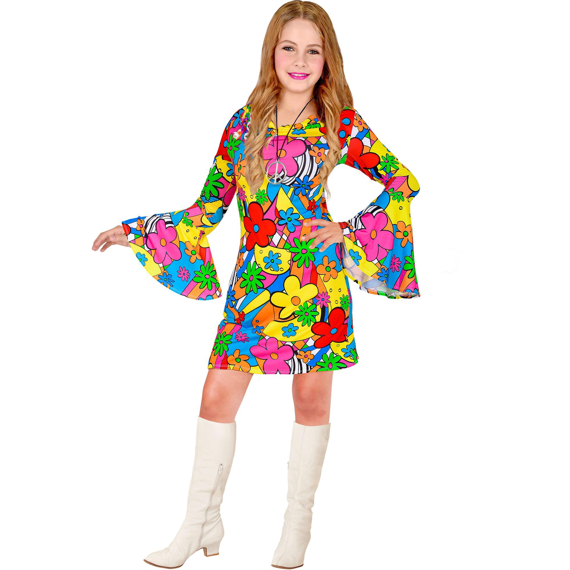 Widmann Children's Costume 60s Outfit, Dress, Flower Power, Hippie, Flower Girl, Schlagermove
