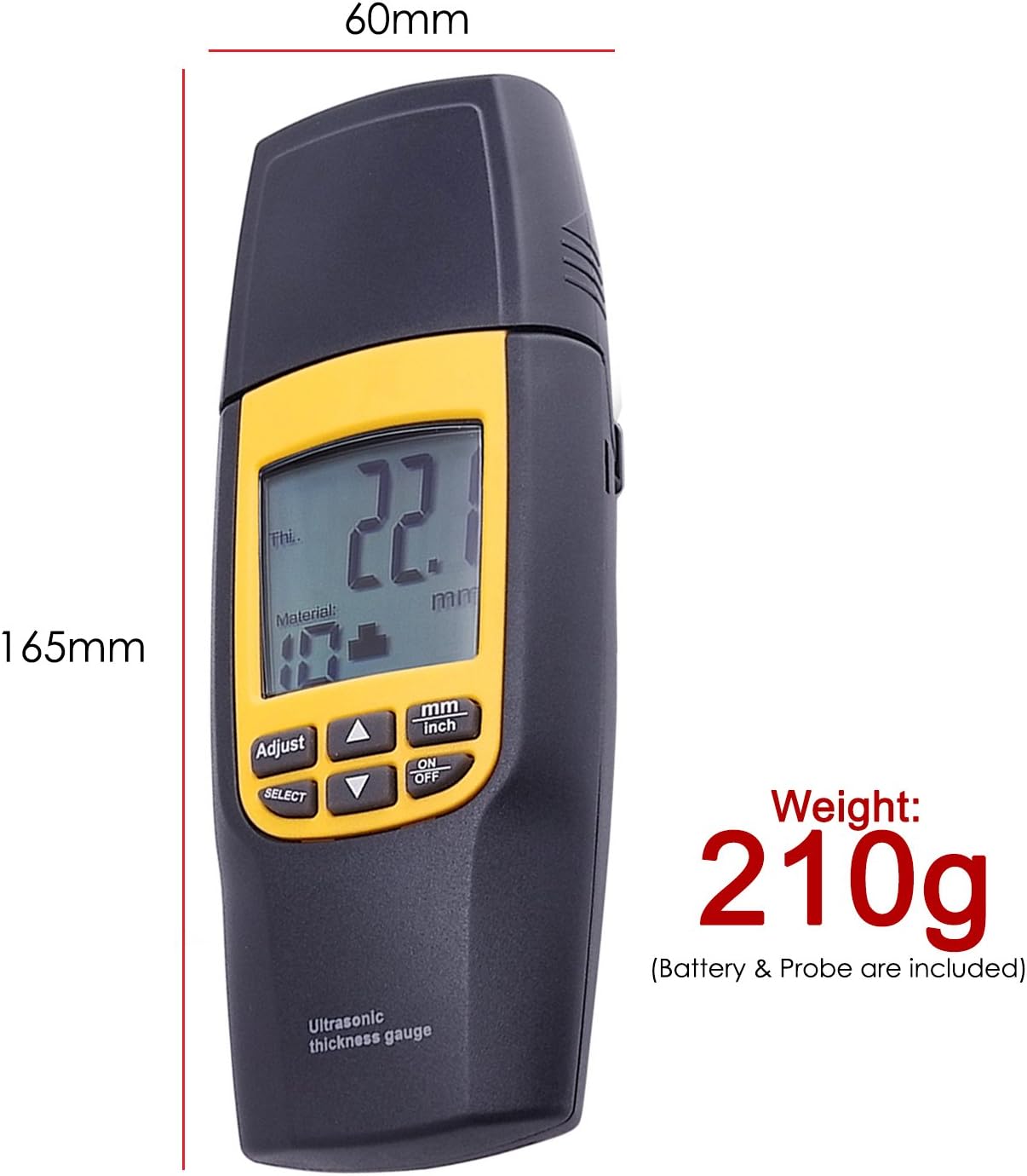 Gain Express Dual Thickness Meter Gauge Wave Velocity 1000~9999m/s for Steel, Aluminum, Copper, Glass