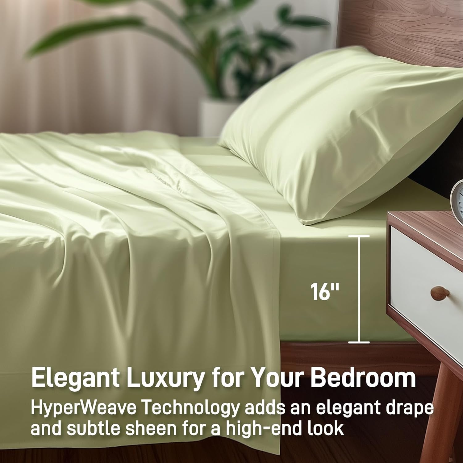 Viscose Derived from Bamboo, Soft Cooling Bedding with Silky Smooth Finish,16" Deep Pocket, Hypoallergenic, Breathable, 4 Piece Queen Luxury Hotel Sage Green Bed Sheet Set, Oeko-Tex Certified