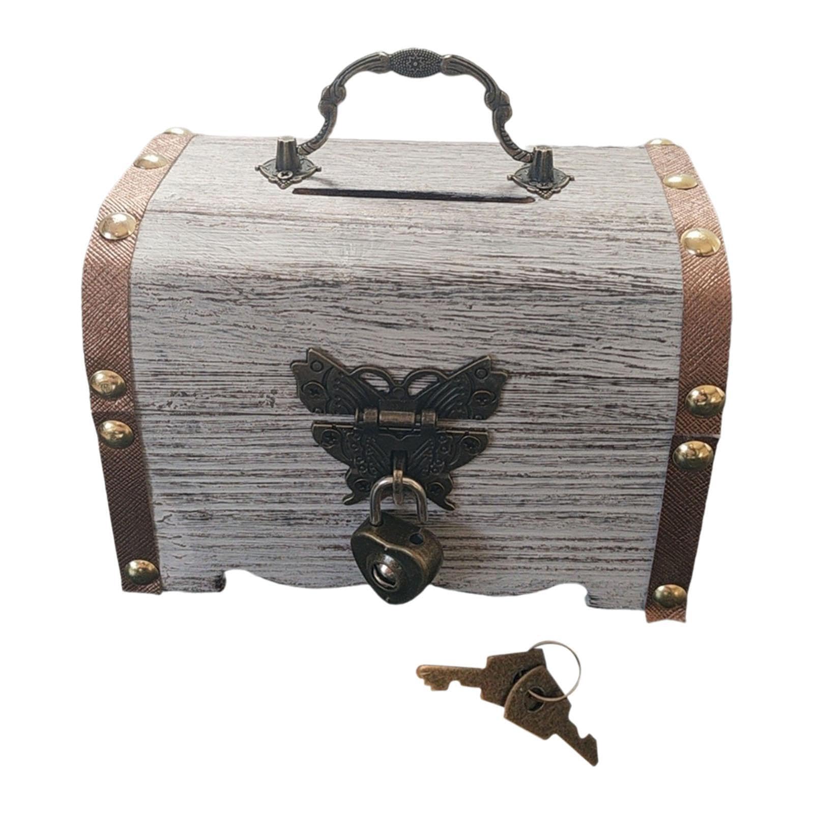 TWISAXC Vintage Wooden Piggy Bank Treasure Box Fun Gift Idea Educating Kids On Importance Of Saving While Enhancing Playfulness Children Adults Trinket Holder Desk Saving Box