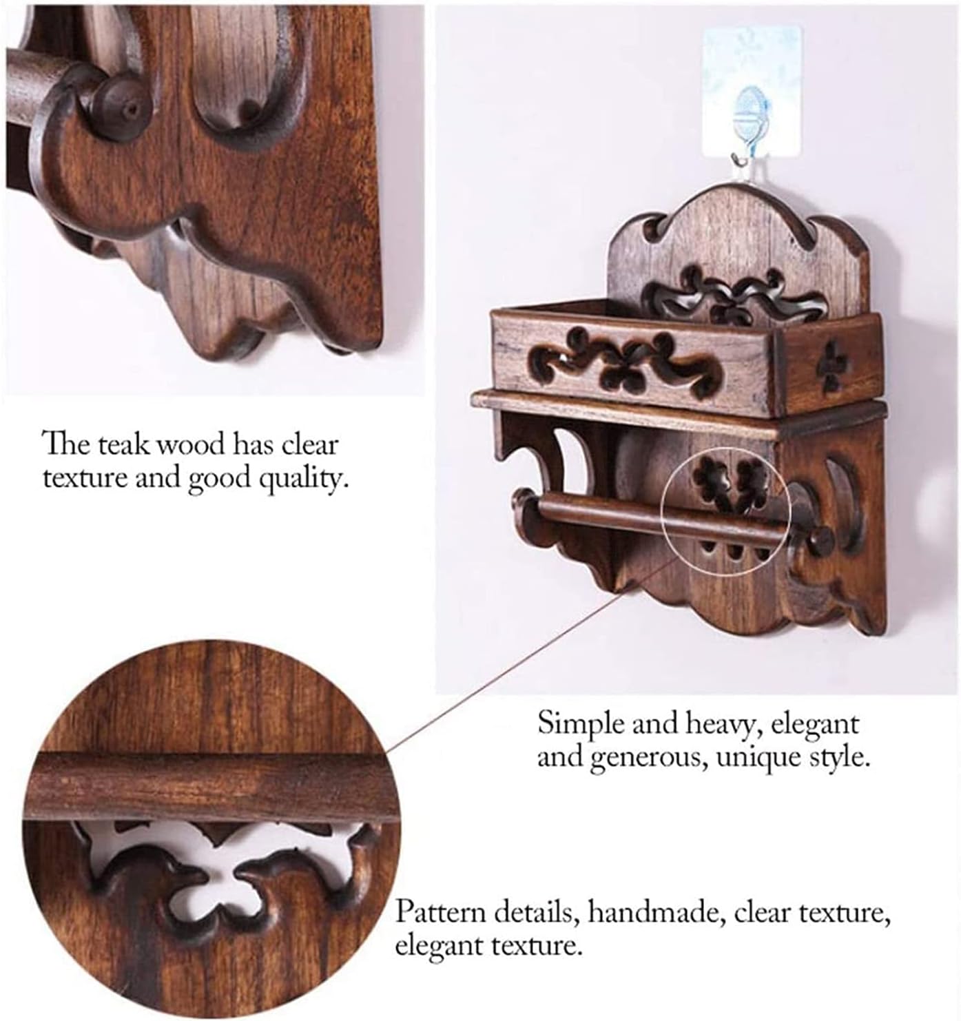 Free Standing Toilet Paper Holder Toilet Paper Holders Wood Tissue Roll Hanger Wall-Mounted Door Toilet Paper Holder Decorative Tissue Paper Roll Dispenser Toilet Paper Holders (Color : B)