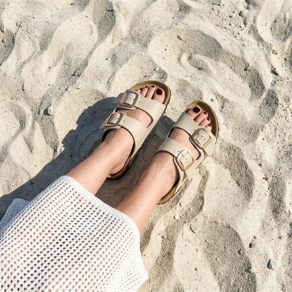 CUSHIONAIRE Laz 100% Genuine Leather Cork Footbed Slide Sandals for Women image 3