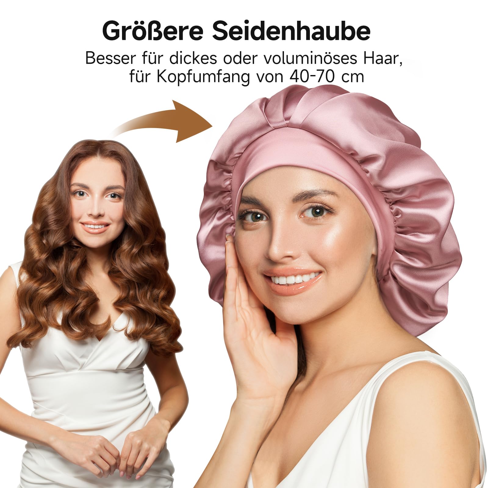 Umisleep 22 Momme Schlafhaube zum Schlafen mit Maulbeerseidenfutter, Doppelschicht Schlafmütze, Verstellbar mit Elastischem Band, rutschfest & Haarschutz für Lange und Lockige Haare, Weich, Rosa