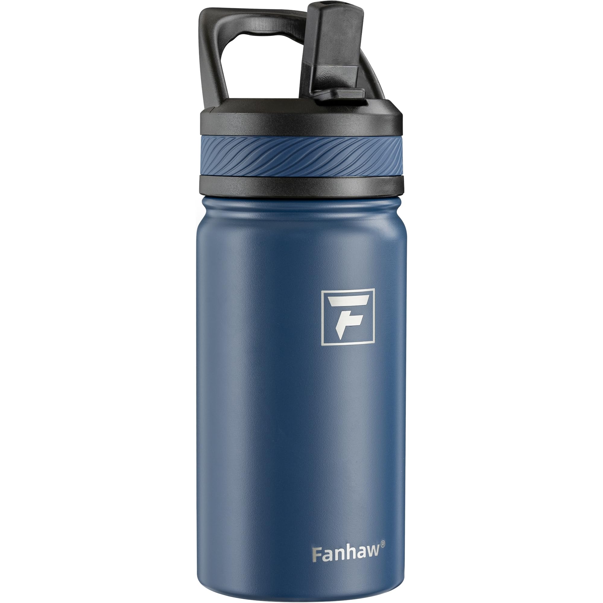 Fanhaw 420ml/14oz Kids Insulated Water Bottle with Straw Lid – Stainless Steel Double Wall Vacuum, Leak-Proof, BPA-Free Water Bottles for School Boys & Girls(Navy Blue)