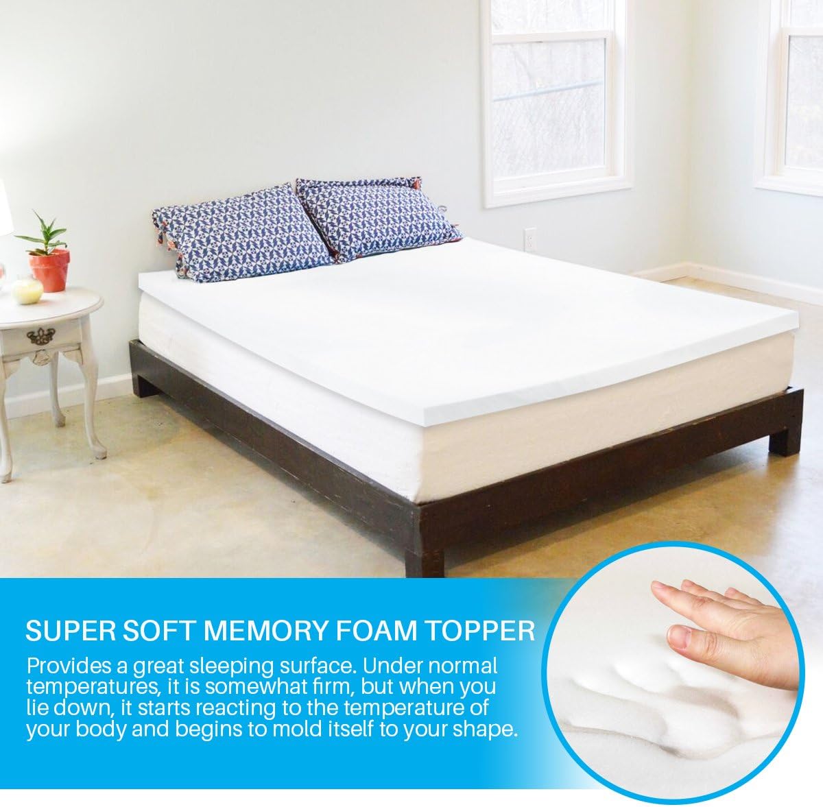Advanced Sleep Solutions Queen Memory Foam Mattress Topper | Our 2 Inch Memory Foam Topper Queen Size is Made in the USA, Certipur-US Certified Mattress Toppers
