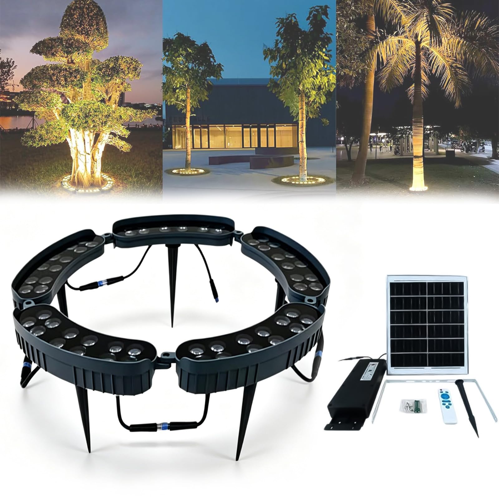 LED Ring Tree Light, LED Surrounding Colored Landscape Lighting Tree Spotlight, IP65 Waterproof Trees Up Lights with Ground Stake, Landscape Spotlights for Yard Garden Pathway (Yellow,5lights)