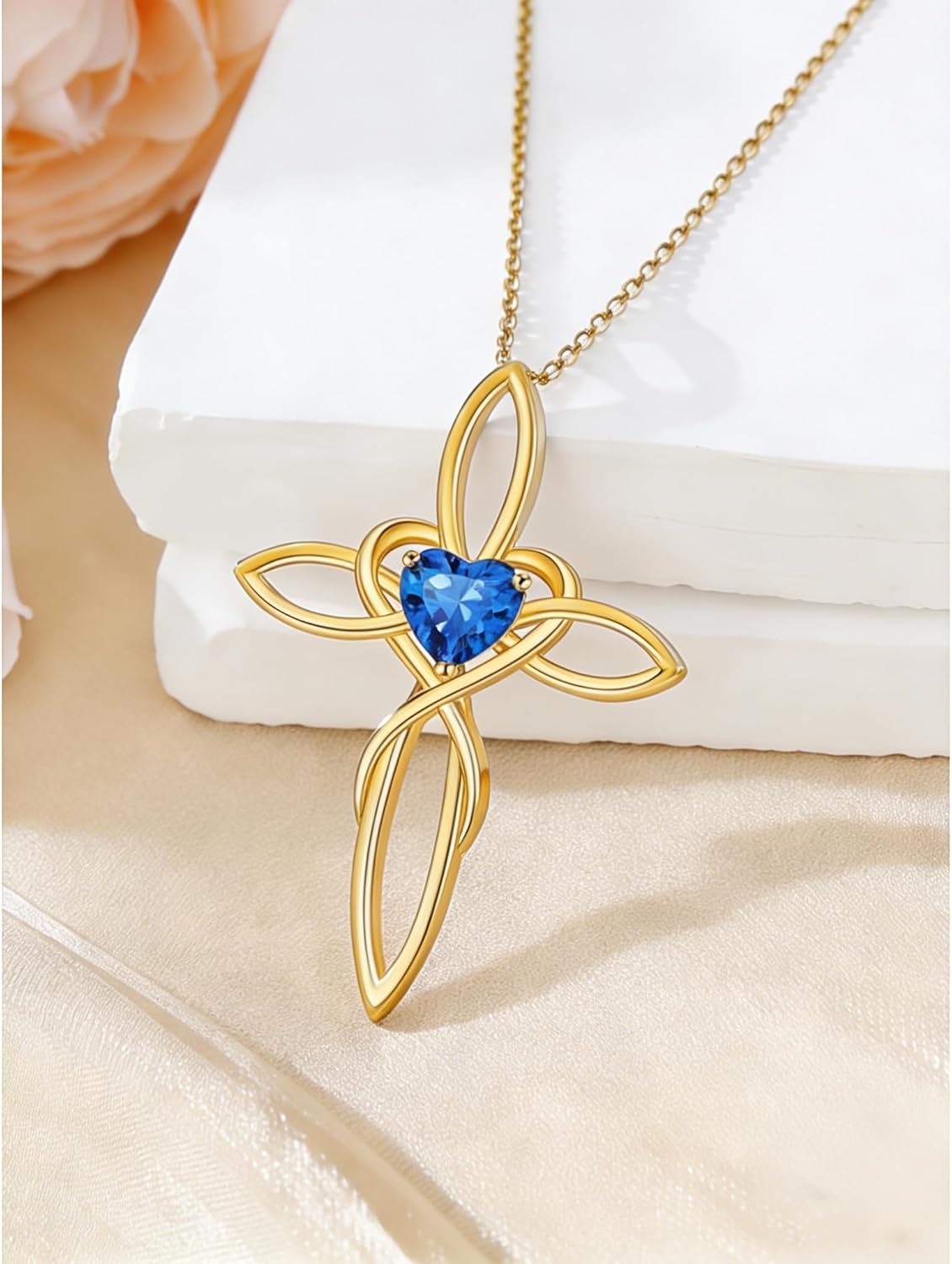 POIUY Celtic Knot Cross Necklace for Women 14K Gold Irish Infinity Love Heart Cross Jewelry with Birthstone Pendant Valentines Day Birthday Gifts for Her - Image 3