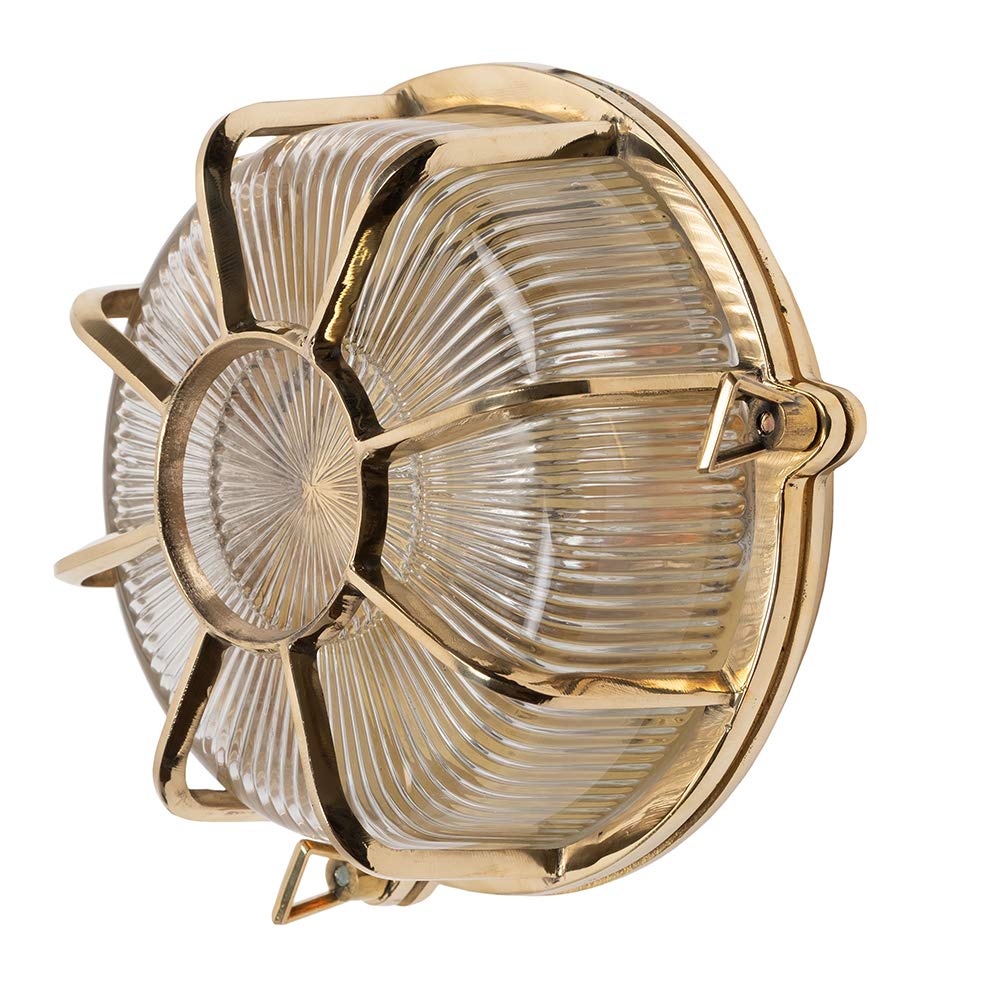 The Soho Lighting Company Brass Carlisle Polished Solid Ip66 Web Prismatic Glass Outdoor & Bathroom Wall Light