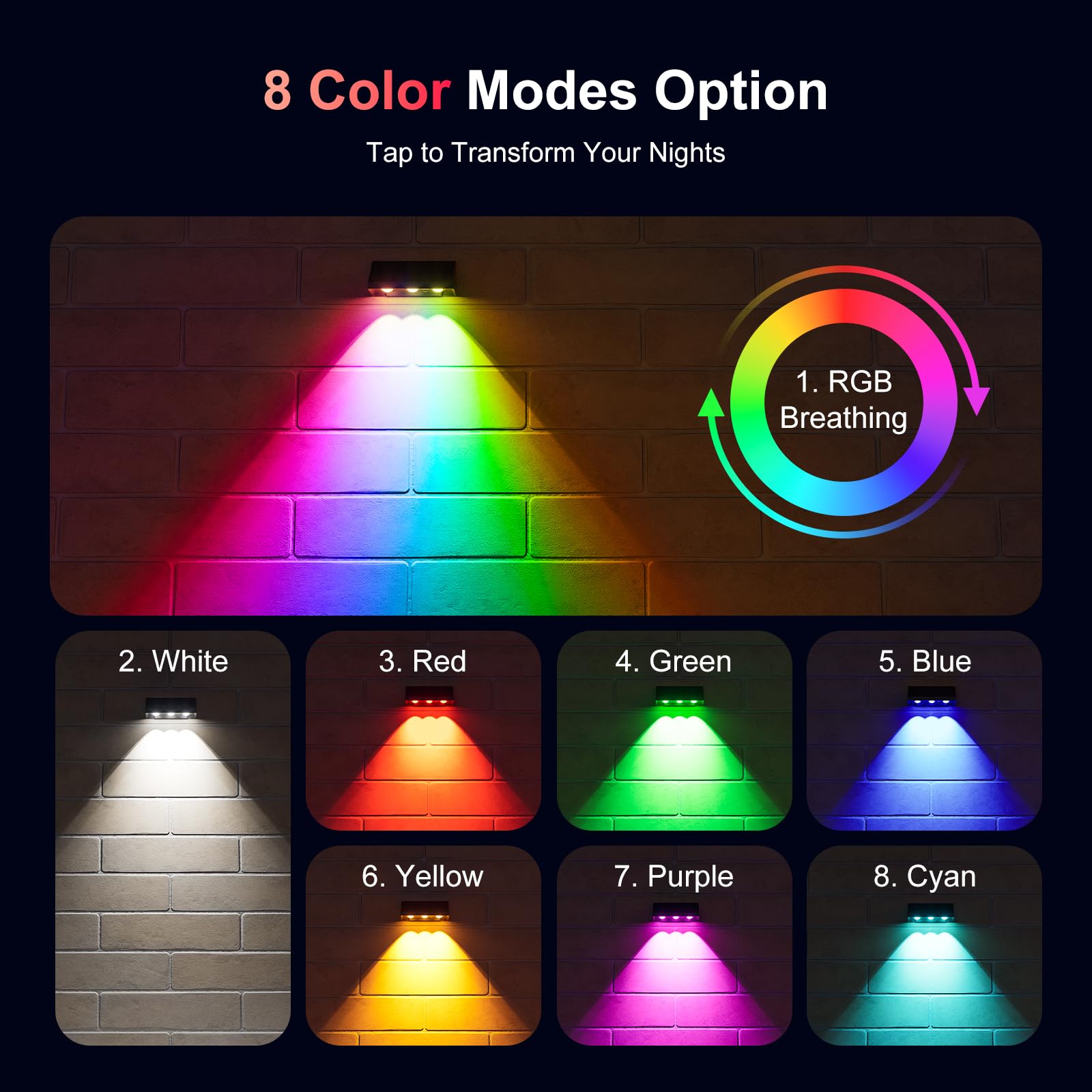 GVSHINE Paquete De 8 Luces Solares Para Canaletas Para Exteriores, Impermeables, 12 Luces LED Con Clip Para Lluvia, Valla, Riel, Pared, Cubierta, Jardín, Patio, Pasarela, Patio De Casa, Piscina (RGB