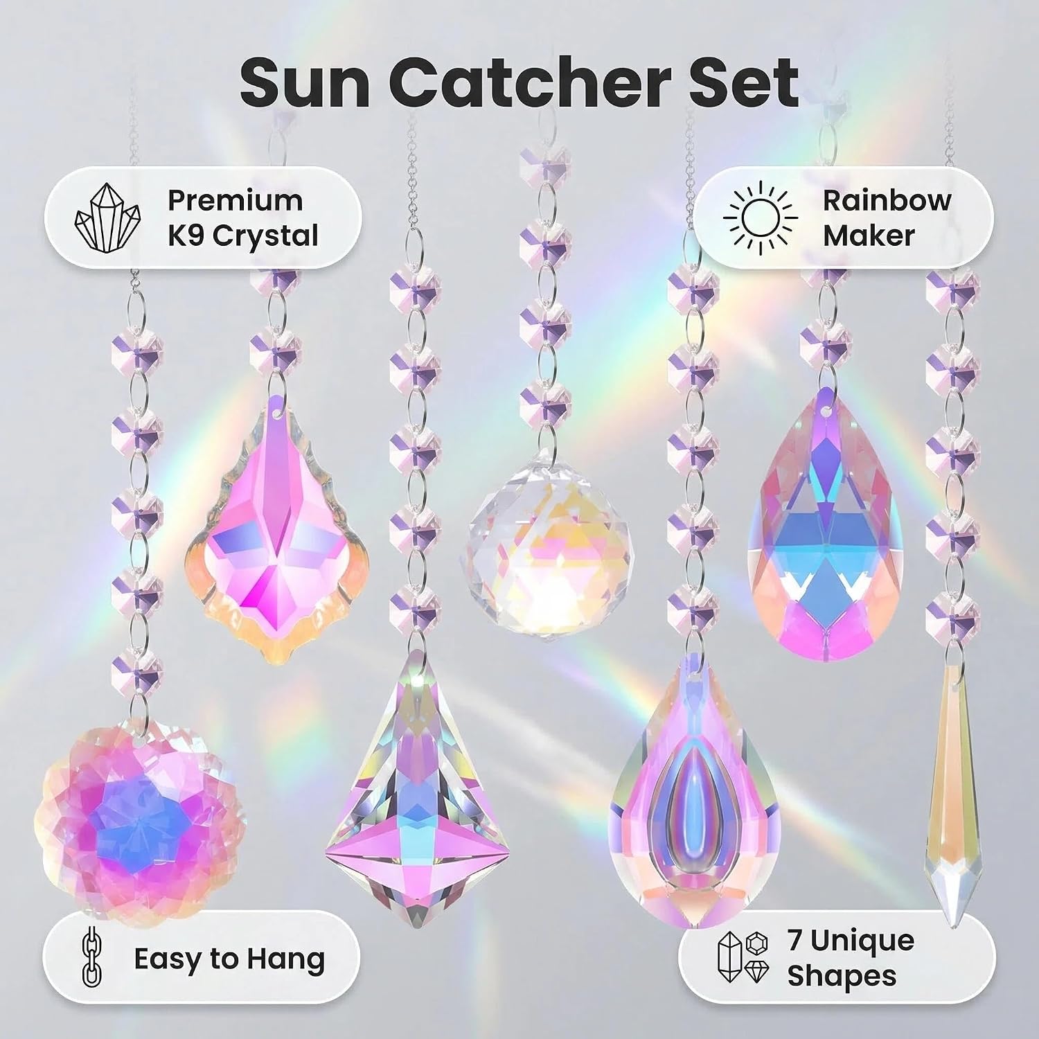 7 Pcs AB Colored Chandelier Crystals Sun Catcher Prisms, Suncatchers for Windows Hanging, Rainbow Maker Pendants for Room Garden Home Decor, Gifts, Wedding Christmas