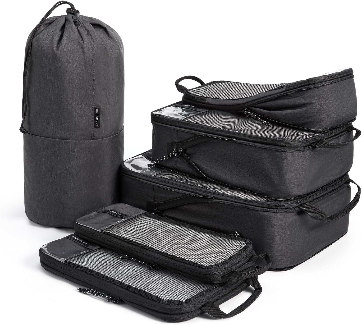 Compression Packing Cubes for Suitcases & Backpack, 6 Set Travel Organisers Bags with Label Pocket for Luggage, Travel Essentials, Holiday & Camping Accessories, Black