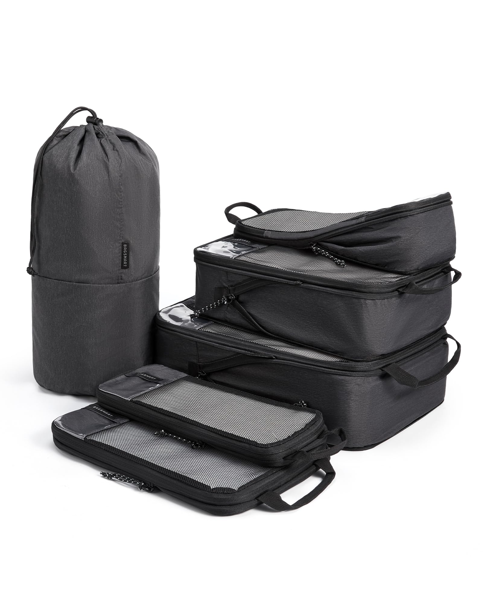 Compression Packing Cubes for Suitcases & Backpack, 6 Set Travel Organisers Bags with Label Pocket for Luggage, Travel Essentials, Holiday & Camping Accessories, Black