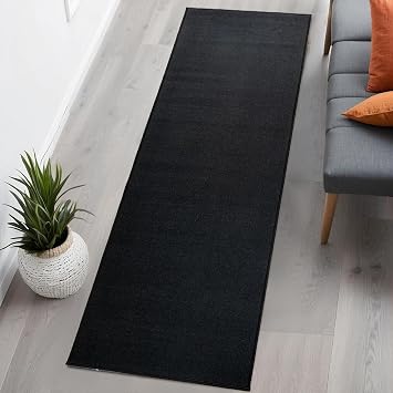 Extra-Long Custom Length Slip-Resistant Runner Rug with Low Pile Absorbent, Stain-Resistant 2 Feet Length x 26 Inch Width Perfect for Entryways, Hallways, Kitchen, Solid Black Color