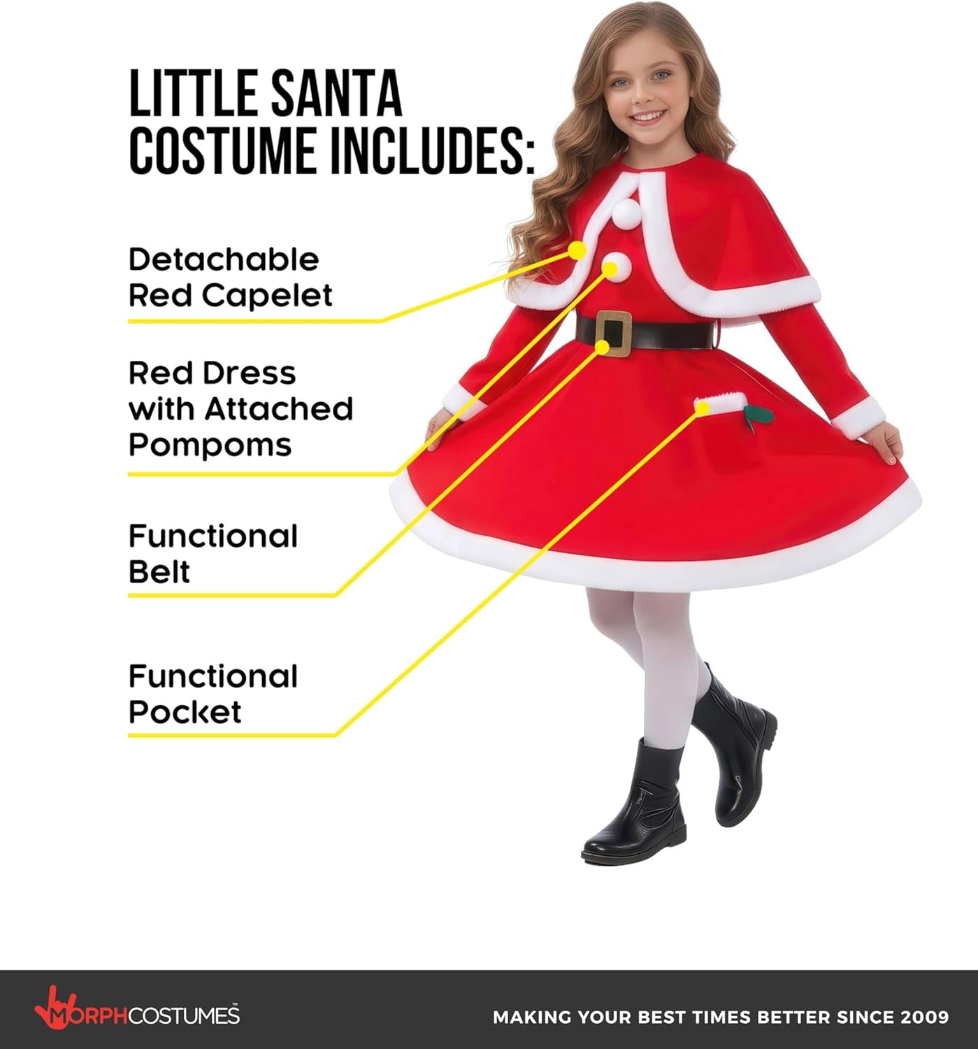 Morph Kids Santa Costume, Girls Santa Costume, Santa Costume for Kids, Girls Santa Dress, Christmas Costumes for Girls
