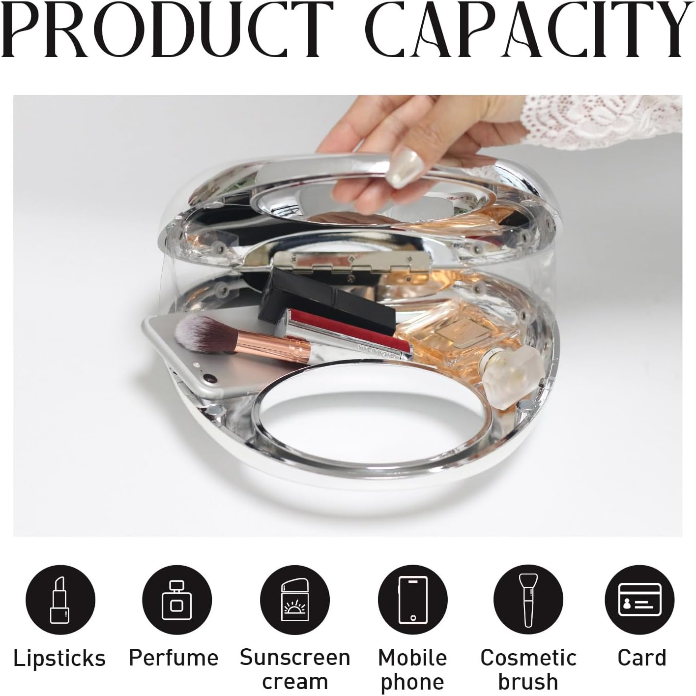 Acrylic Evening Handbags for Women Unique Moon Shape Clutch Purse Top-handle Hobo Bag for Wedding Party Cocktail