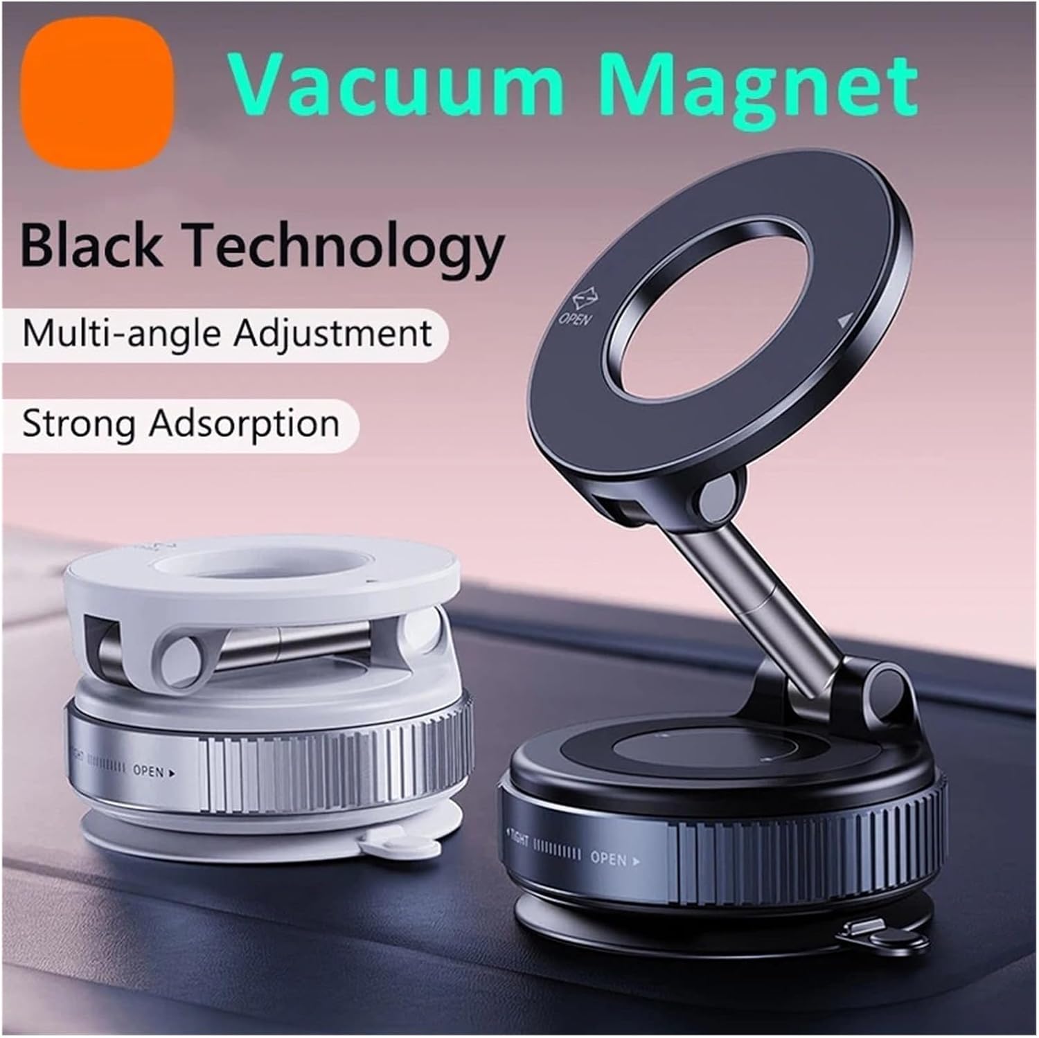 New Strong Magnetic Holder Foldable 360° Adjustable Vacuum Car Mount Desk Bathroom Magnet Suction Stand(Black) image 2