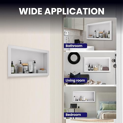 Miniatura 7 de Nicho de ducha de acero inoxidable de 12 x 24 pulgadas, estantes individuales impermeables, organizador de baño sin azulejos, estante de pared