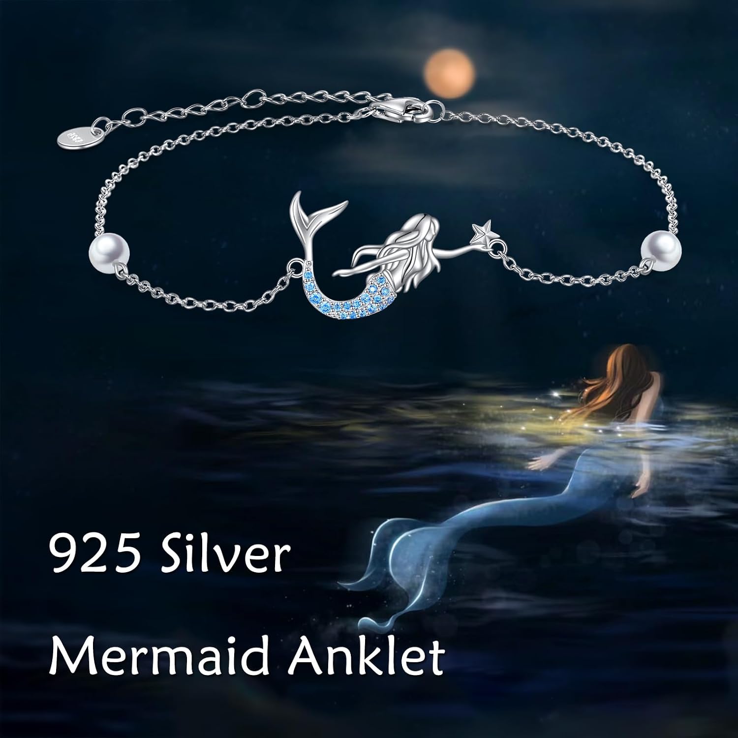 YAFEINI Ankle Bracelets for Women Sterling Silver Mermaid Turtle Ladybug Butterfly Moon Star Pineapple Anklet Link Chain Anklets Jewelry Gifts for Women