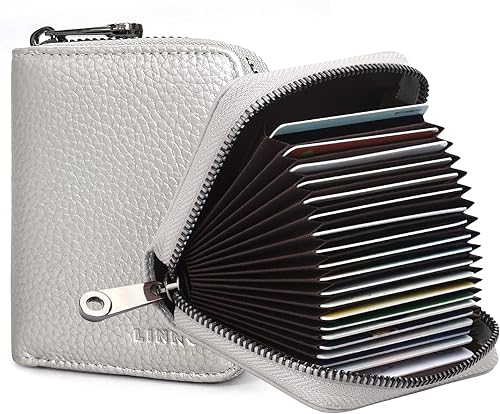 Linno RFID 20 ranuras para tarjetas de crédito titular de la tarjeta de crédito de cuero genuino pequeño caso para mujeres u hombres cartera