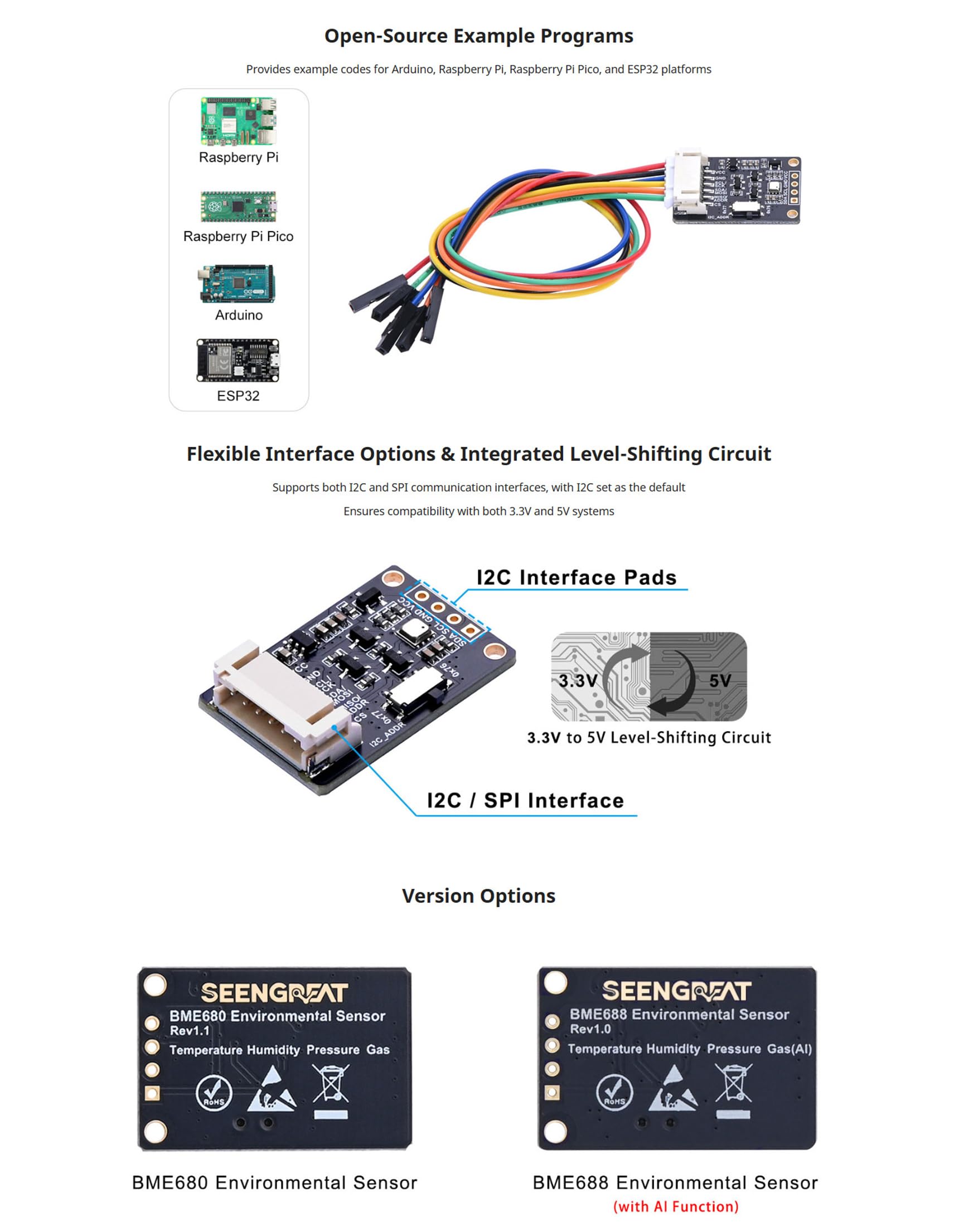BME680 Environmental Sensor, Supports Temperature, Humidity, Pressure, Gas Detection, I2C & SPI, Ideal for Raspberry Pi, Pico, Arduino, and ESP32 Projects — Amazon image 4