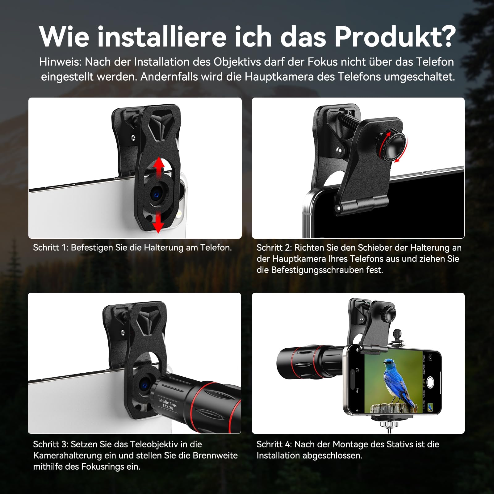 Evil Eye 18X Teleobjektiv – BAK4-Prisma, FMC-Vergütung, Ultraleichtes Design, Dual-Modus mit Stativ, Kompatibel mit iPhone 12–17 & Android, Ideal für Reisen, Tierbeobachtung & Sportveranstaltungen