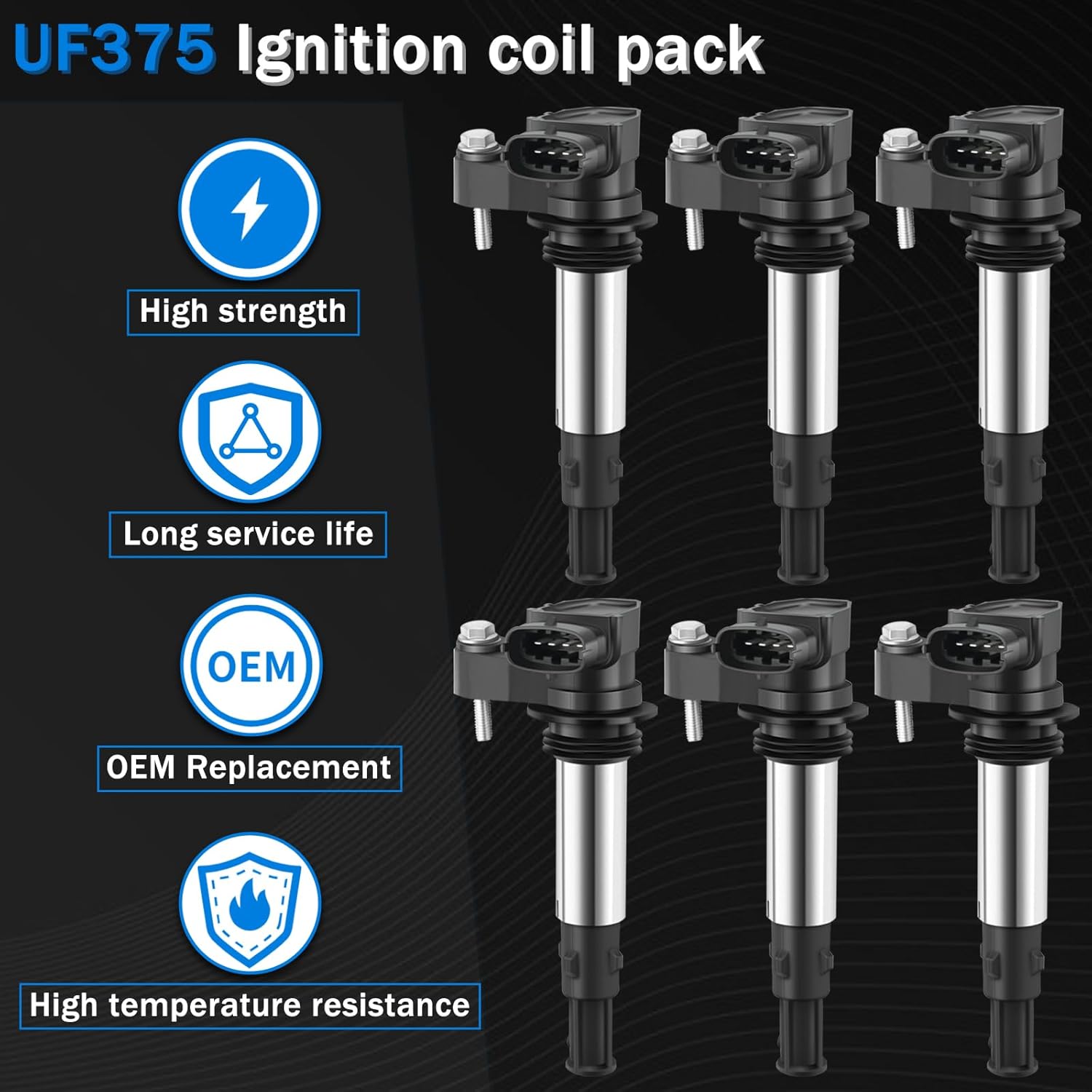 UF375 Ignition Coil Pack and Iridium Spark Plugs Compatible with Buick Allure Enclave LaCrosse Rendezvous Cadillac CTS STS SRX GMC Acadia Chevrolet Traverse Vectra 2.8L 3.6L V6, Set of 6