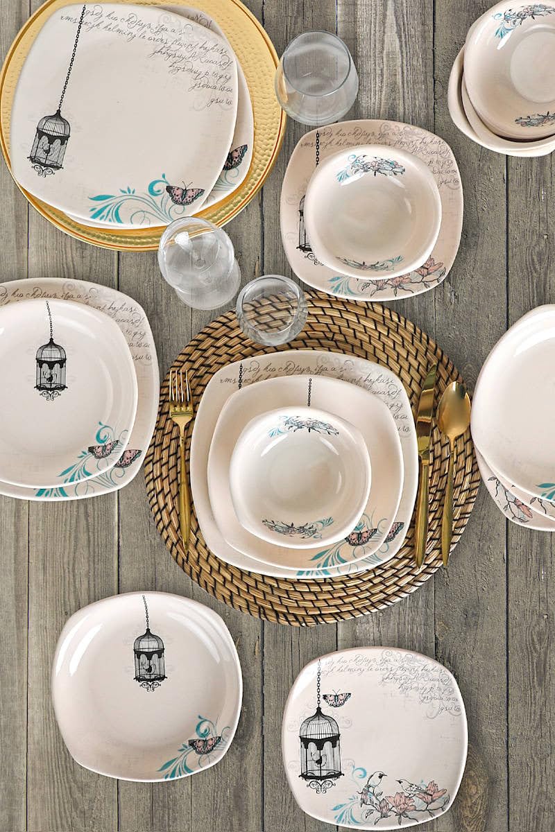 Service de table 24 pièces Birdcage vaisselle complète assiette et bol