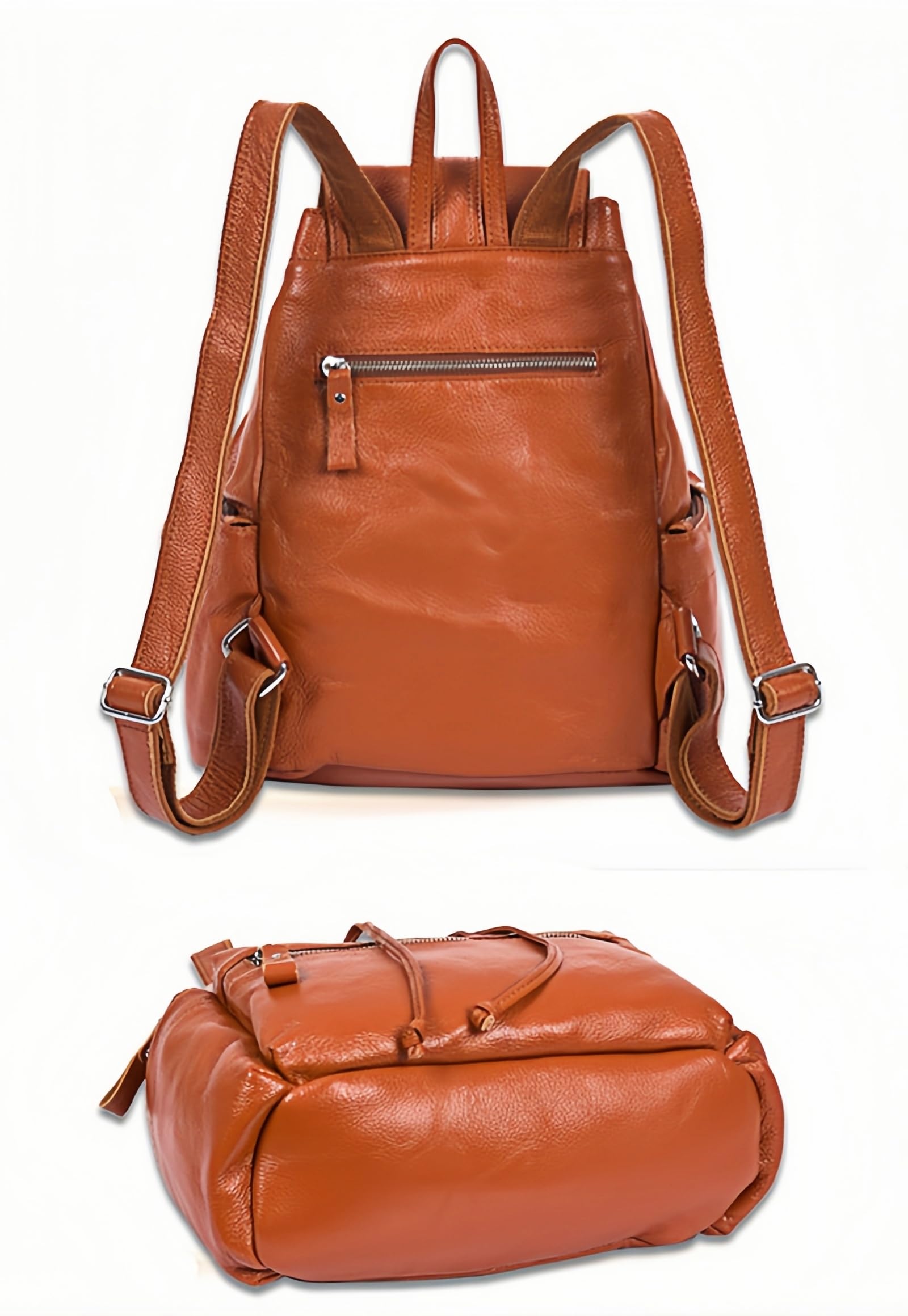 Leder Rucksack mit Kordelzug Magnetverschluss inkl. passender Münzbeutel Klassisches Design für Business Reise & Alltag Cityrucksack Echtleder bg521 (Cognac Genarbtes Leder)