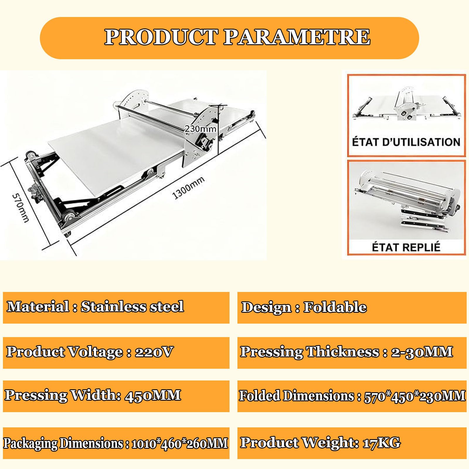Machine à laminer la pâte Pliable avec laminoir, laminoir électrique en Acier Inoxydable pour la Maison, Machine à laminer la pâte électrique avec épaisseur réglable pour la Fabrication