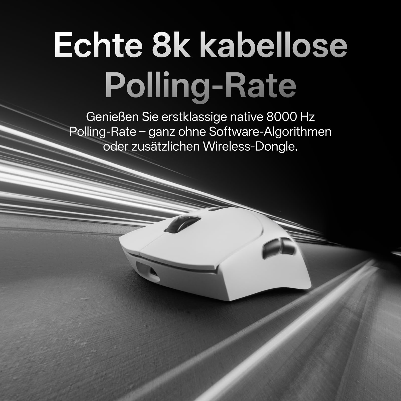 Rapoo VT7 - Mouse da gioco wireless, 53 g, ultraleggero, nativo 8000 Hz, Nordic | nRF54L15 MCU, batteria 750h, PAW3398 26K DPI, 10 pulsanti programmabili, design simmetrico, compatibile con PC e Mac, bianco