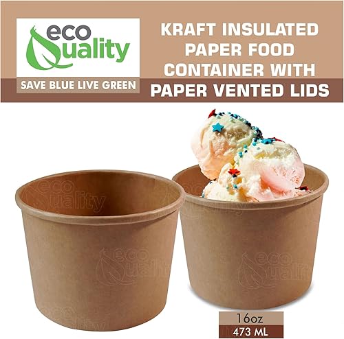 Miniatura 6 de Recipientes desechables de papel kraft para sopa con tapas, tazas de helado de papel, cuencos de postre desechables, tazas de yogur congelado,