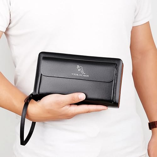 Miniatura 6 de Bolso de mano para hombre, cartera larga, de cuero, tarjetero para teléfono celular
