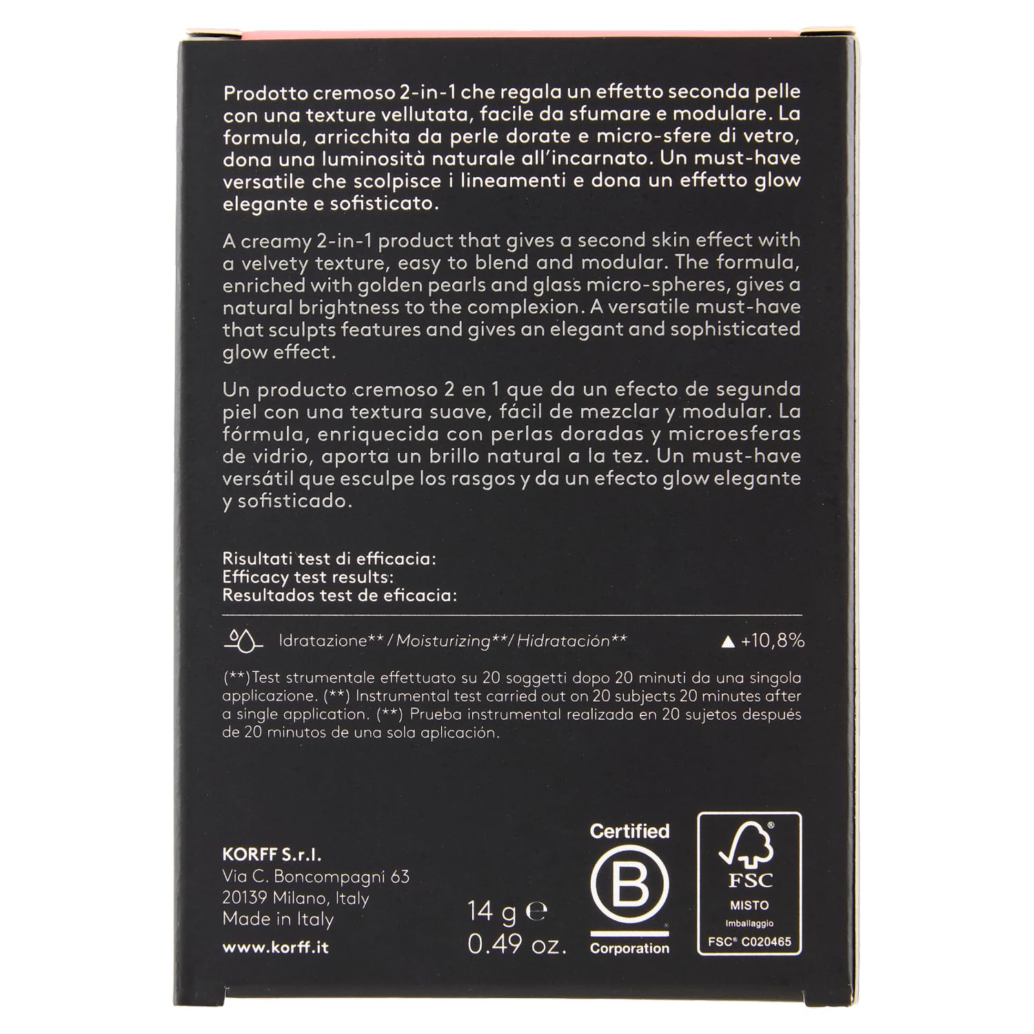 Korff Duo Bronzer & Blush 01, Terra & Fard Cremoso 2-in-1, con Vitamina E e Acido Ialuronico, 7 g