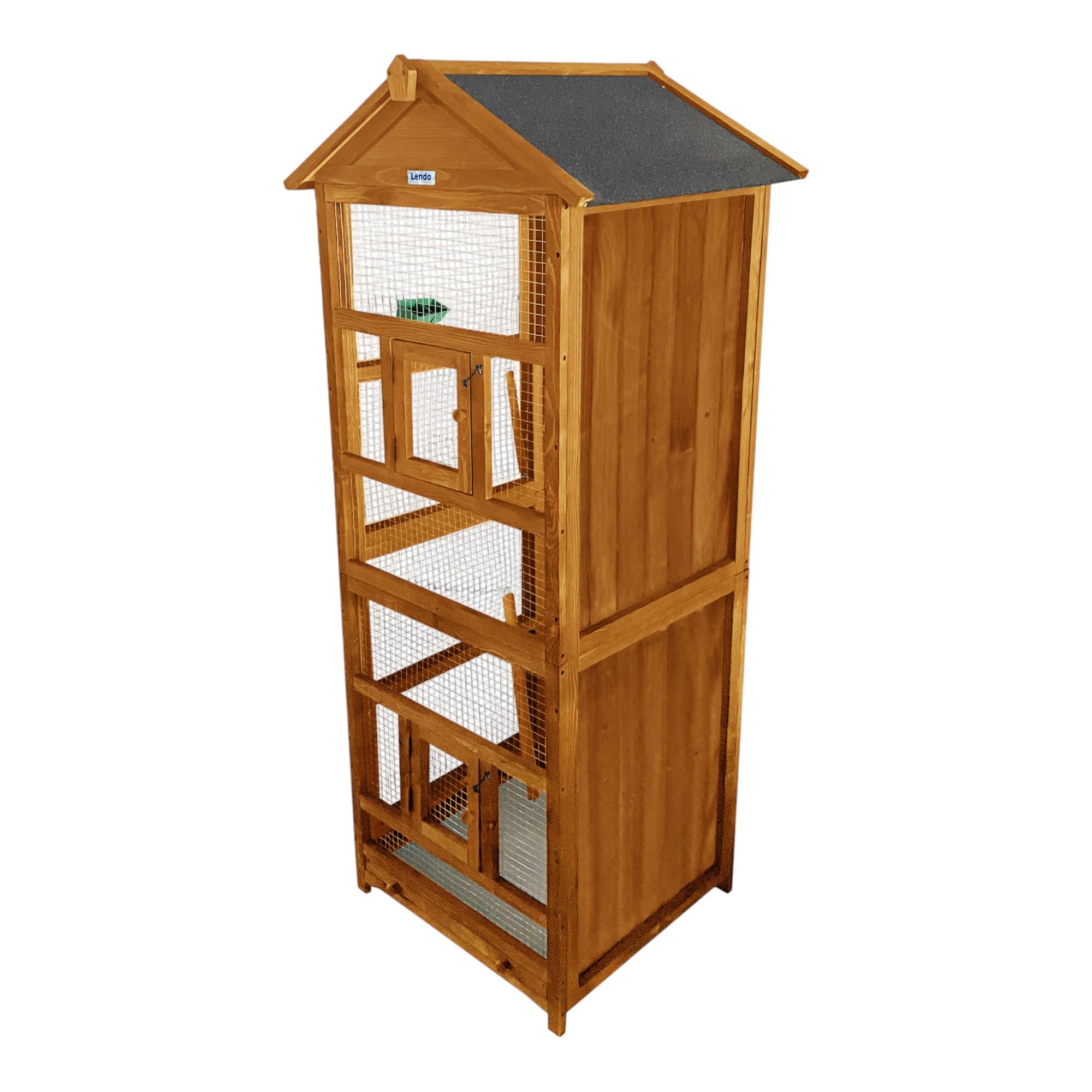 Voladera 70x57x165 cm de Abeto impregnada – Jaula para pájaros Interior/Exterior con comedero, Perchas y Bandeja – Resistente a la Intemperie (Marrón)