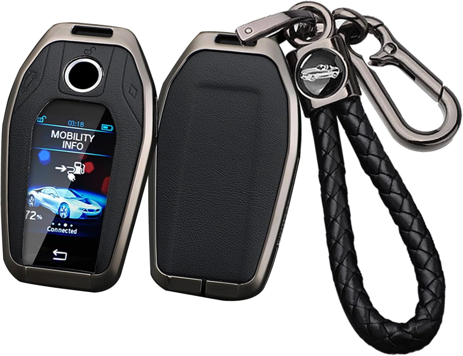 SANRILY Metal & Leather Key Fob Cover Fit For BMW 5 series G30 G31 6 series G32 7 series G11 G12 X3 G01 X4 G02 X5 G05 X7 G07 i8 LCD Smart Display Key Keyless with Keychain Red