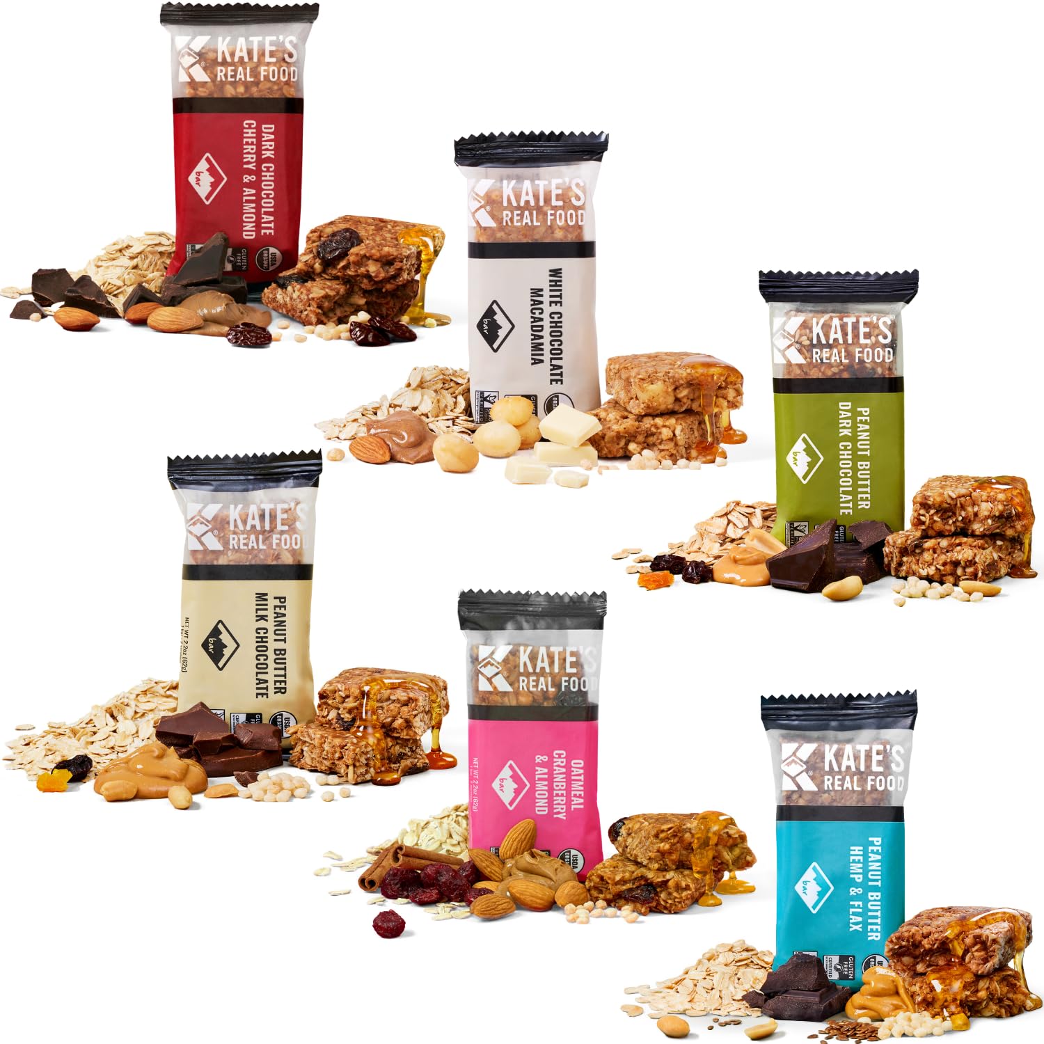 Kate’s Real Food Organic Granola Bars – Snack & Share Variety Pack (2.2 oz, Pack of 12) – Organic Energy Bars Made with Gluten Free Oats – Non GMO, Soy Free, Whole Grains, and All Natural