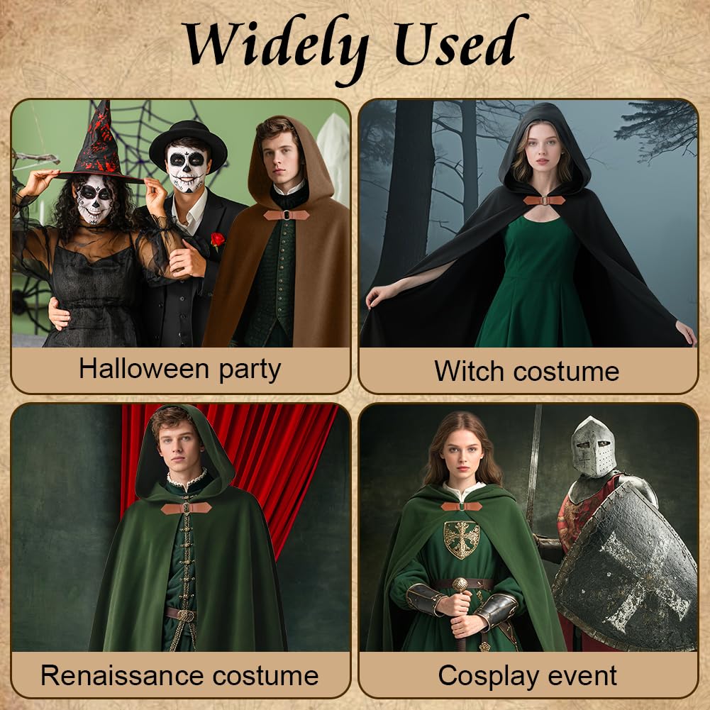 Medievale di Mantello con Cappuccio, Mantello Hobbit, 2PZ Mantella di Halloween per Donna Uomo con Collana, Renaissance Mantella per Adulti per Halloween Halloween Cosplay, 100CM