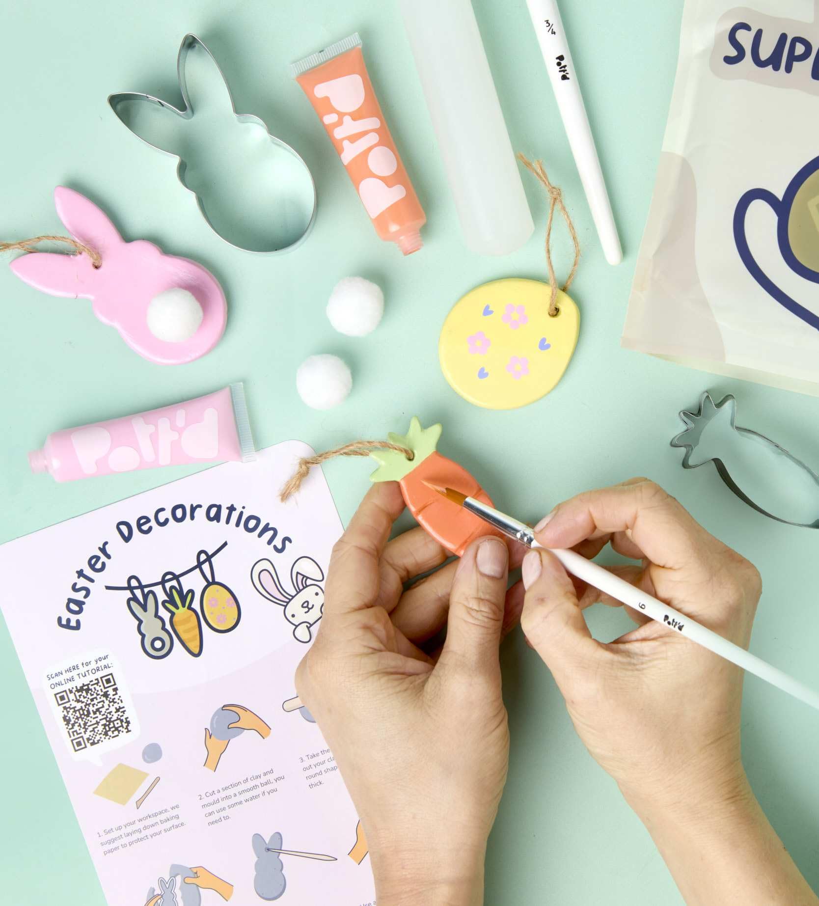 Pott’d Osterbastelset Für Erwachsene Mit Lufttrocknendem Ton, Basteln Ostern Erwachsene DIY Set Für Osterschmuck Basteln, Töpferset Für Zuhause Für Anfänger Mit Werkzeugen Und Farben