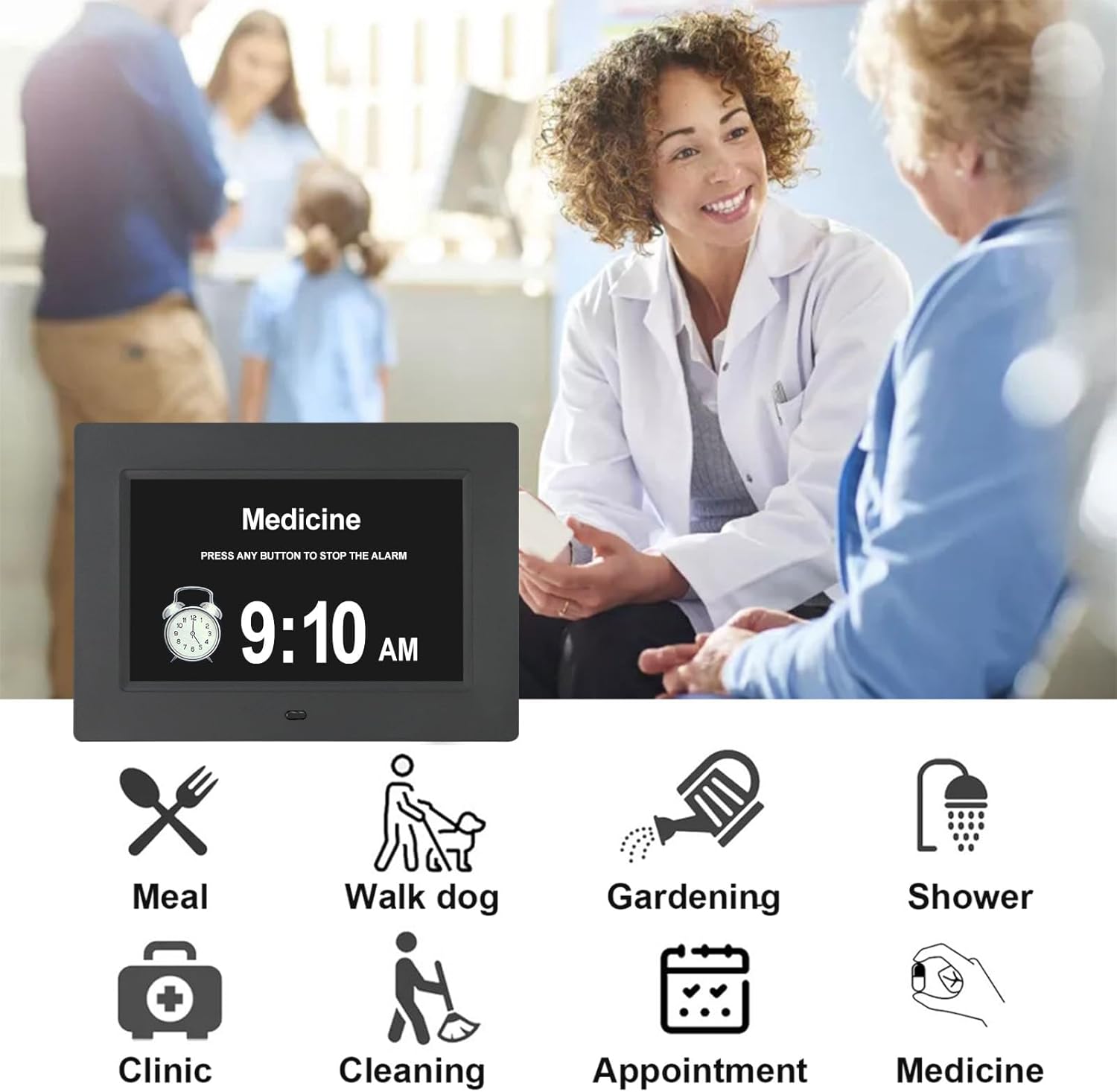 TSITSC 7 Inch Digital Day of The Week Clock Extra Large Non-Abbreviated Dementia Day and Date Time Clocks for Seniors Elderly Impaired Vision Memory Loss 12 Alarm Reminders + Auto-Dimming