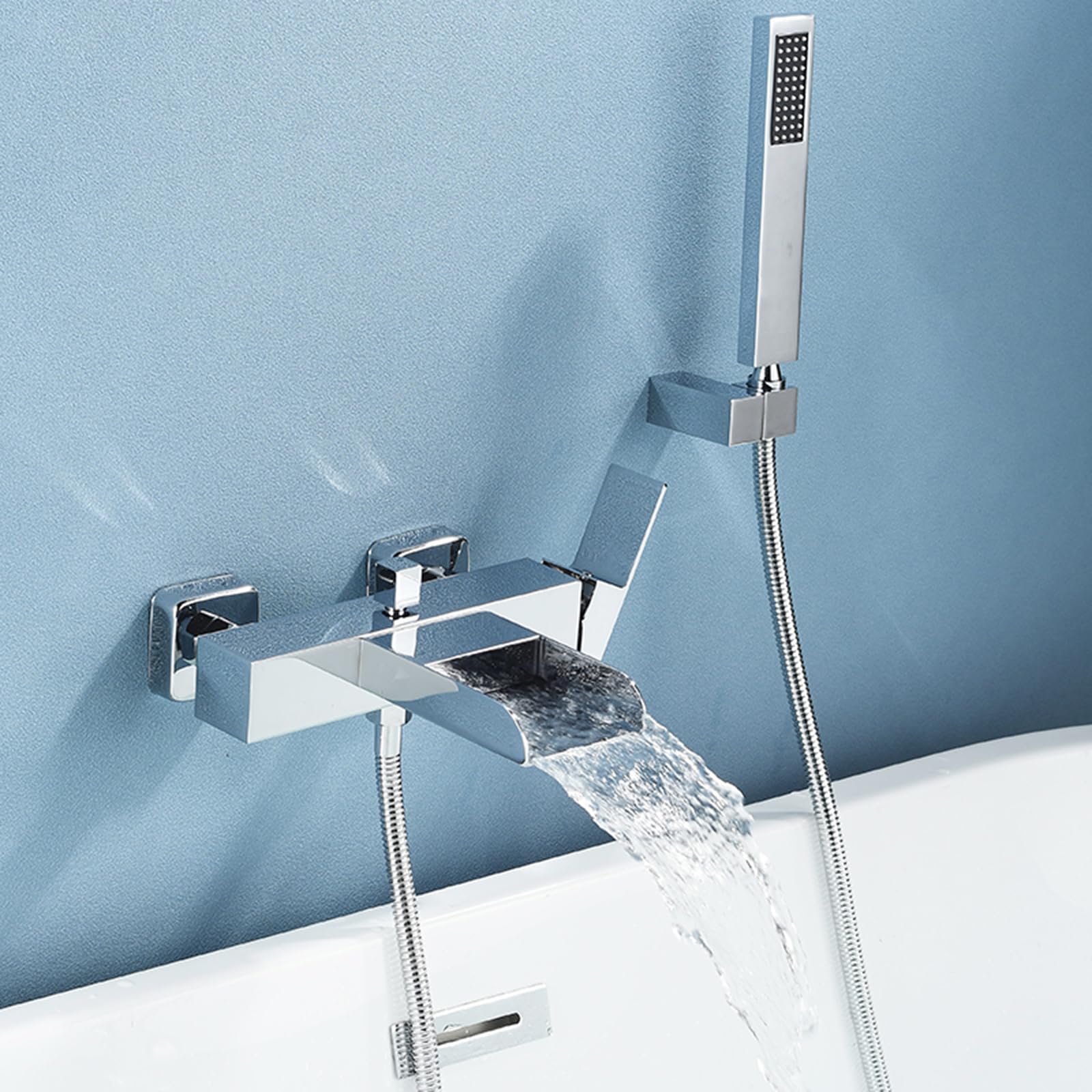 Genérico de Ducha de latón con una Sola manija, Mezclador de Agua fría y Caliente, Cascada Plateada, Moderno para Lavabo de baño, Accesorio de Lujo