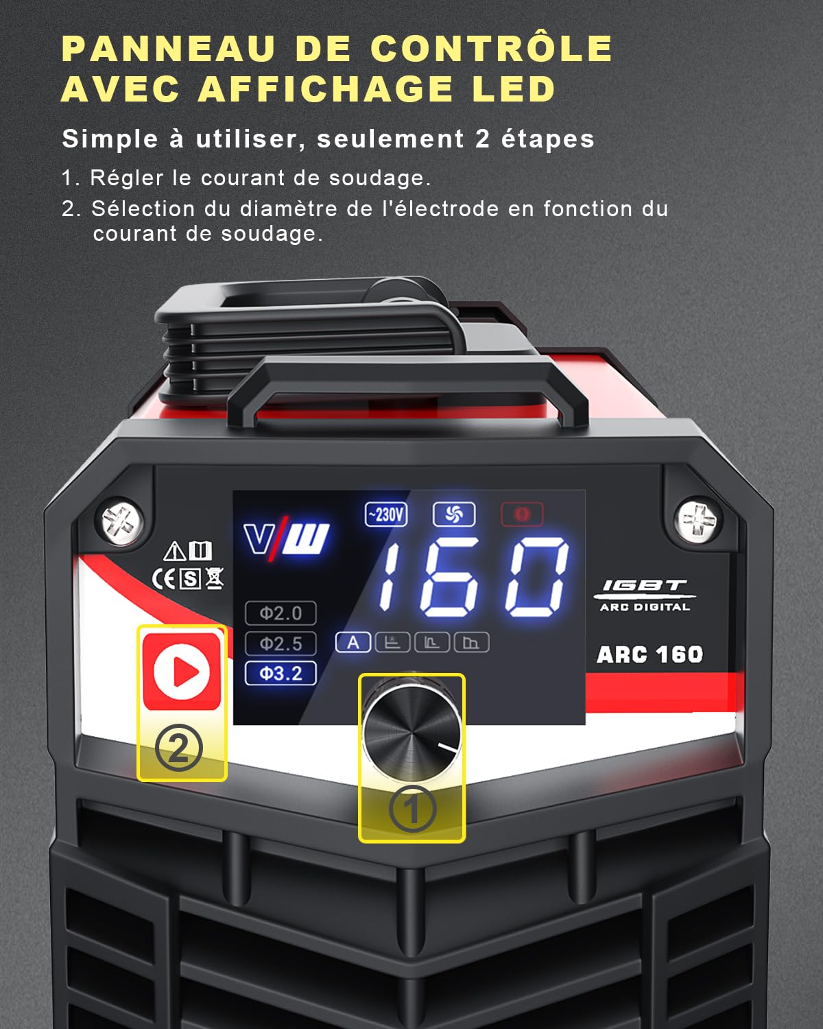 VECTOR WELDING Poste de Soudage à Électrode 160A, Poste à Souder MMA/ARC | Poste de Soudage Portable avecTechnologie IGBT y Écran LED, Kit de Soudage ARC 160