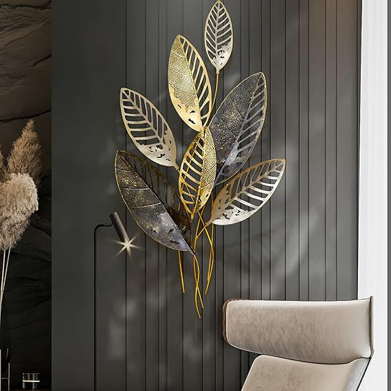 Vintage Hollow Leaf Office Wall Decor, 3D Rustic Metal Art Wall Decor, Unique Hanging Wall Sculptures for Family Living Room Dining Room Bedroom Kitchen Hallway Entryway Wall Decorations
