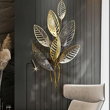 Vintage Hollow Leaf Office Wall Decor, 3D Rustic Metal Art Wall Decor, Unique Hanging Wall Sculptures for Family Living Room Dining Room Bedroom Kitchen Hallway Entryway Wall Decorations