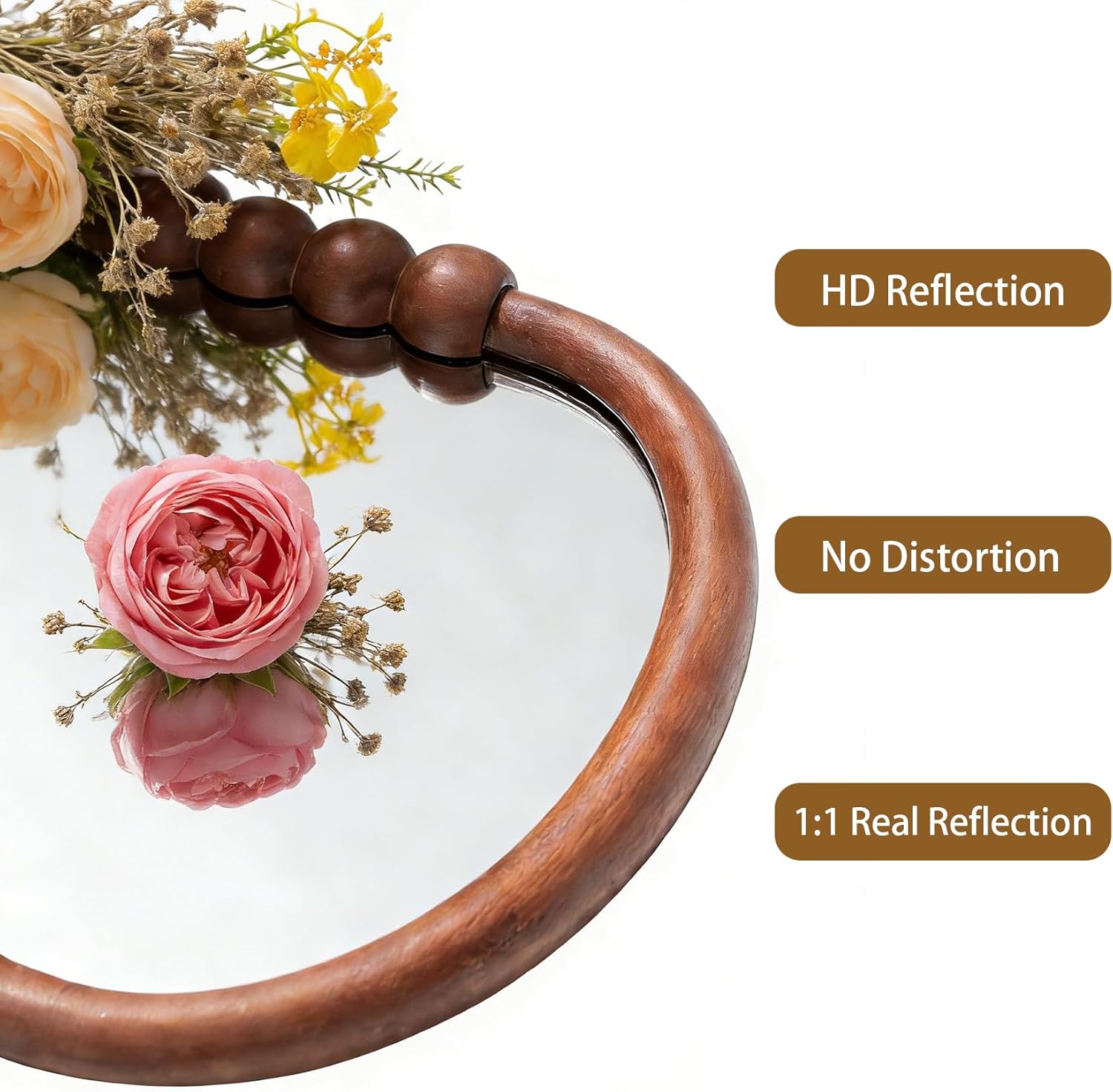 Entryway Small Mirrors for Wall, 16 x 12 Inch Wood Bathroom Mirror with Wooden Frame and High-Definition Glass, Boho Wall Mirror Decorative for Bathroom, Entryway, Living Room, Bedroom
