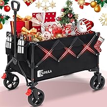Collapsible Foldable Wagon Cart with 330lbs Weight Capacity, Heavy Duty Folding Wagon Cart with Big All-Terrain Wheels & Drink Holders. Black