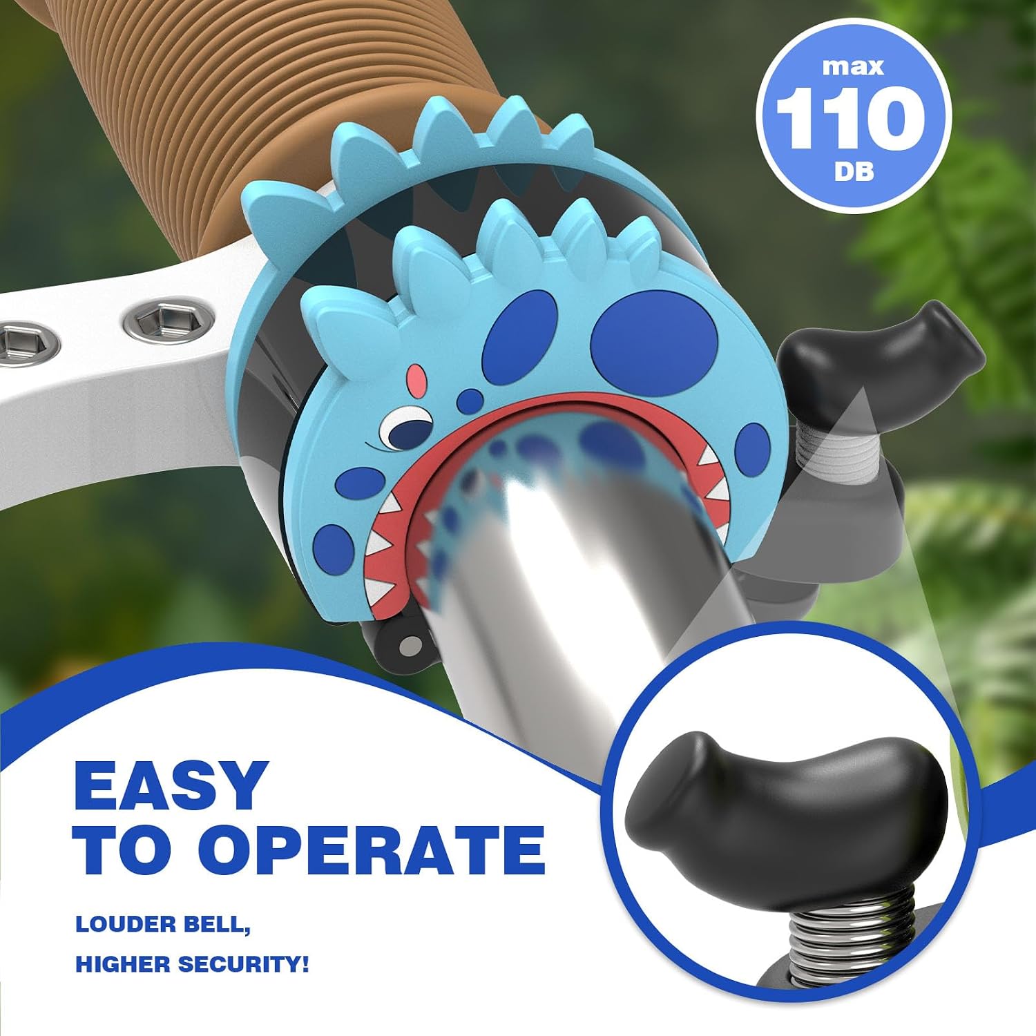 Bike Bell for Kids Dinosaur,110dB Loud, Fits 22.2-25.4mm Handlebars, Mountain/Road Bike & Scooter Safety for Boys Girls
