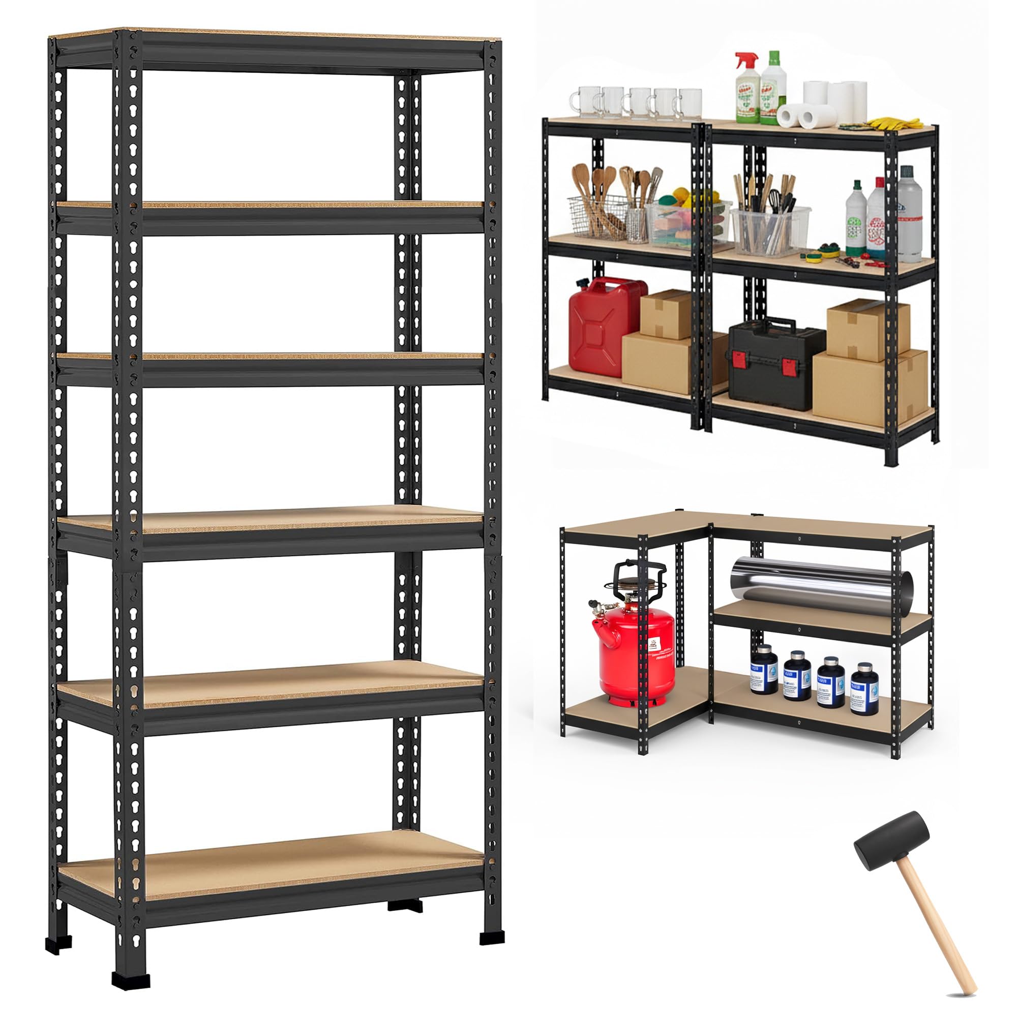 Robustt 6-Tier Multipurpose Storage Rack | Bolt-Free Assembly | Metal Stand with Thick MDF Board | 175kg Capacity Per Shelf | 72x24x12 Inch Adjustable Shelf Rack for Home, Garage & Shop | Black