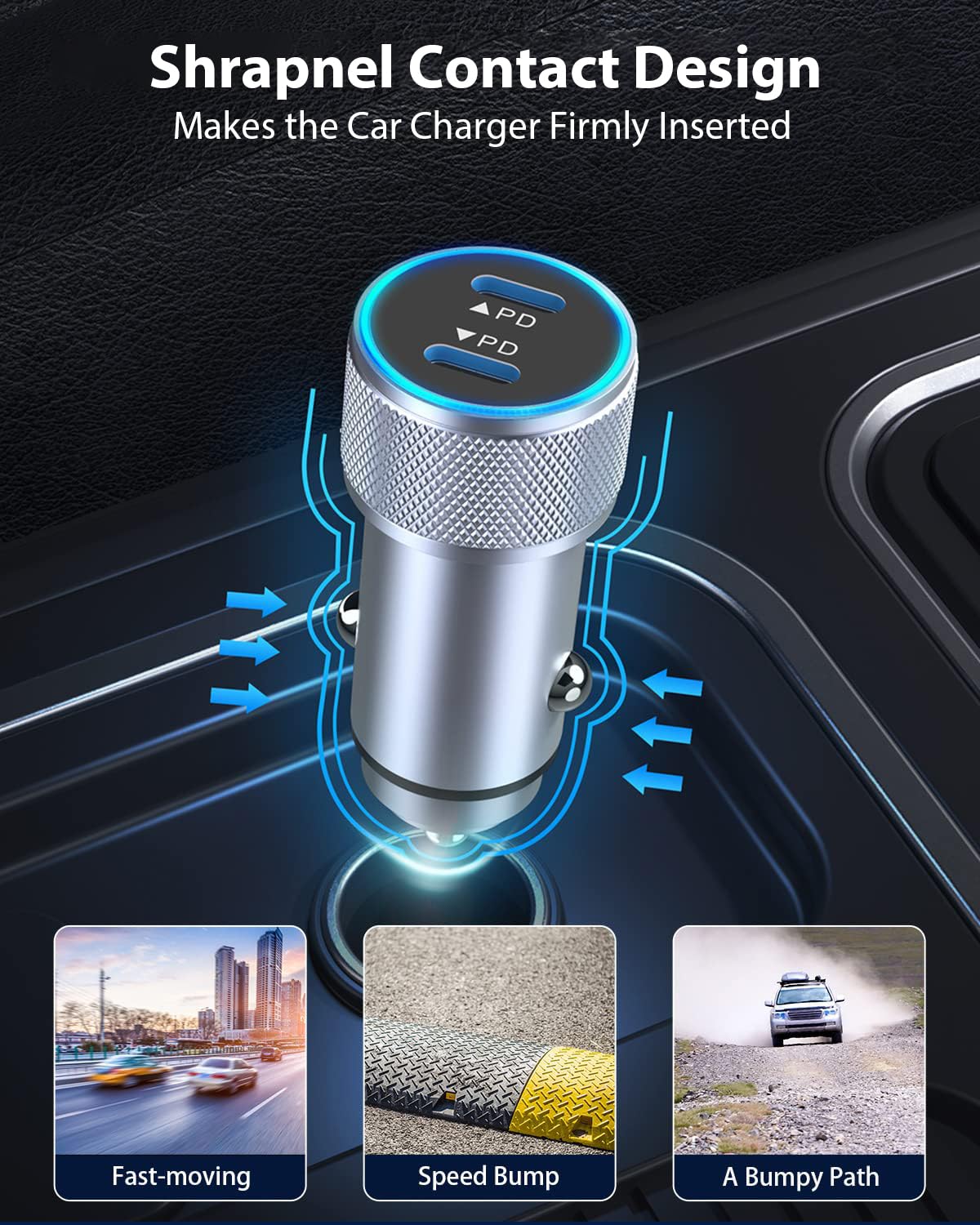 Cargador de coche para iPhone 16, adaptador de cargador rápido USB C para coche, 2 unidades, doble puerto USB C, cargador rápido de coche con cable de carga trenzado USB C a C de 6 pies de largo,